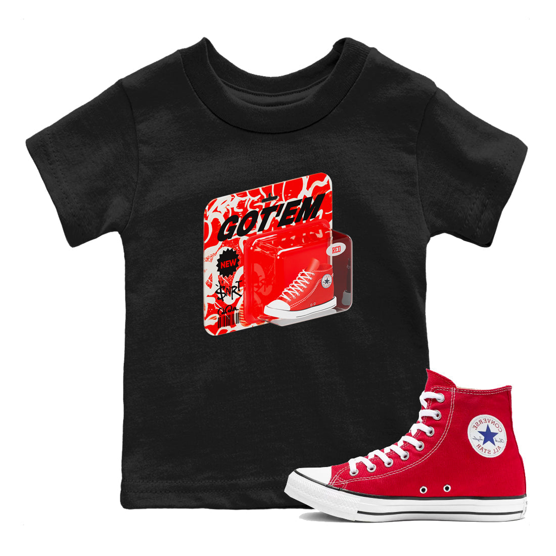 Converse High Top Red shirt to match sneakers Vintage Toy Packing sneaker tees Shoes Match Converse High Top Red Drip Gear Zone Sneaker Tee Baby Toddler Black 1 T-Shirt