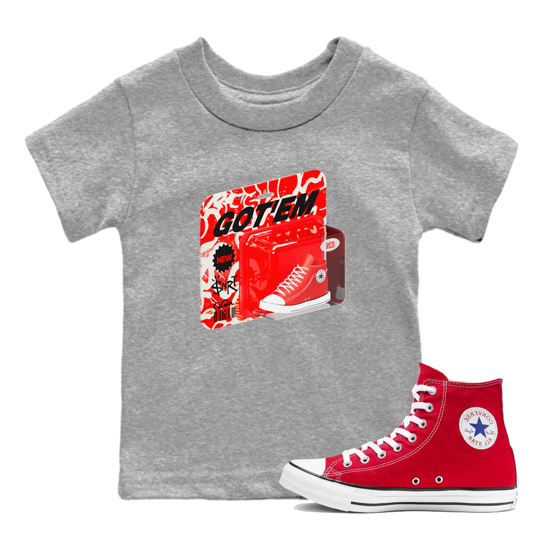 Converse High Top Red shirt to match sneakers Vintage Toy Packing sneaker tees Shoes Match Converse High Top Red Drip Gear Zone Sneaker Tee Baby Toddler Heather Grey 1 T-Shirt
