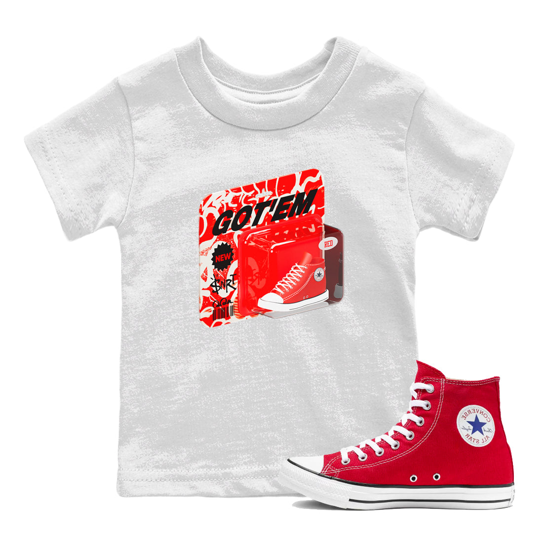 Converse High Top Red shirt to match sneakers Vintage Toy Packing sneaker tees Shoes Match Converse High Top Red Drip Gear Zone Sneaker Tee Baby Toddler White 1 T-Shirt