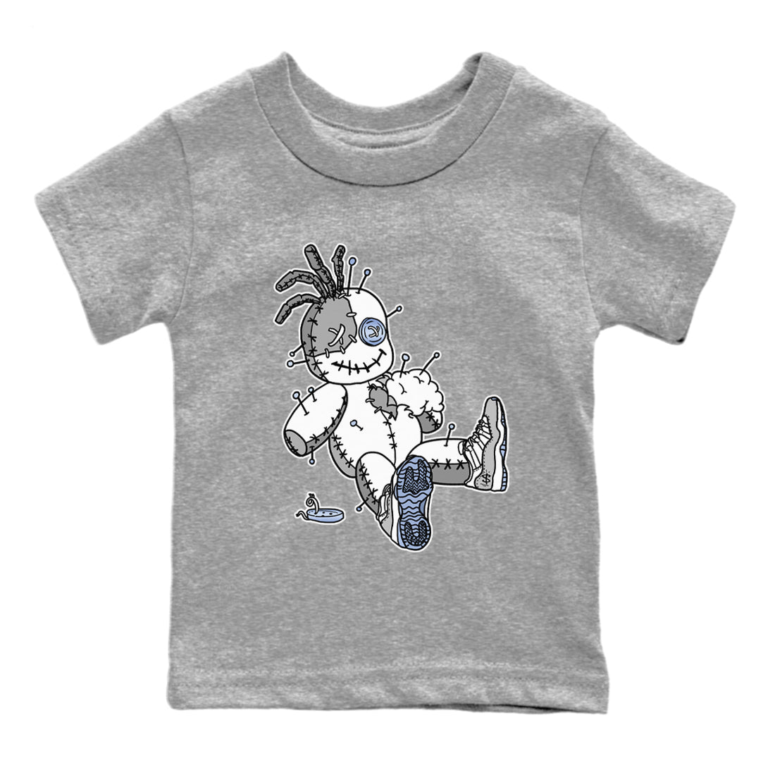 Air Jordan 11 White Cement Sneaker Match Tees Voodoo Doll Streetwear Sneaker Shirt Jordan 11 Retro White Cement Sneaker Release Tees Kids Shirts Heather Grey 2