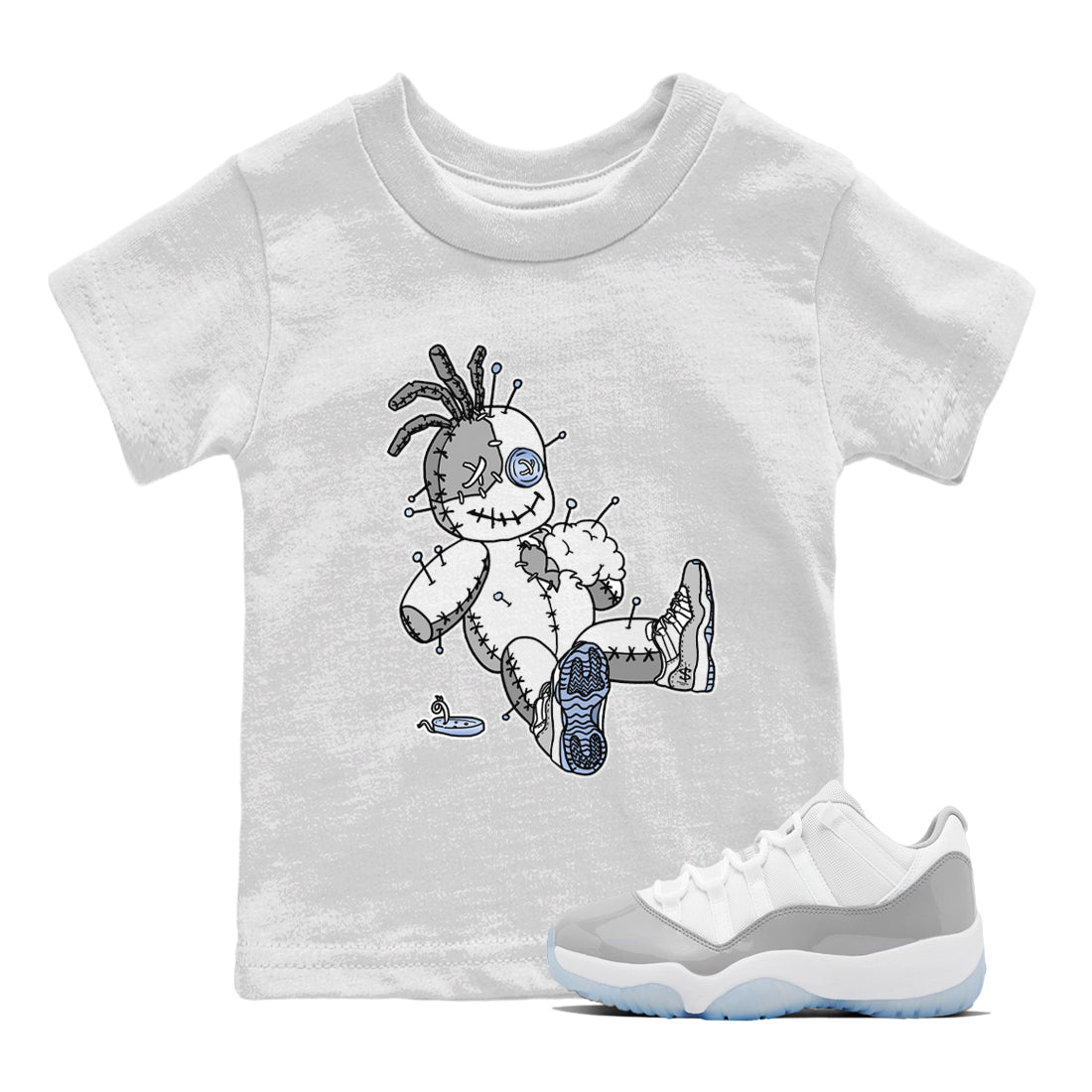 Air Jordan 11 White Cement Sneaker Match Tees Voodoo Doll Streetwear Sneaker Shirt Jordan 11 Retro White Cement Sneaker Release Tees Kids Shirts White 1