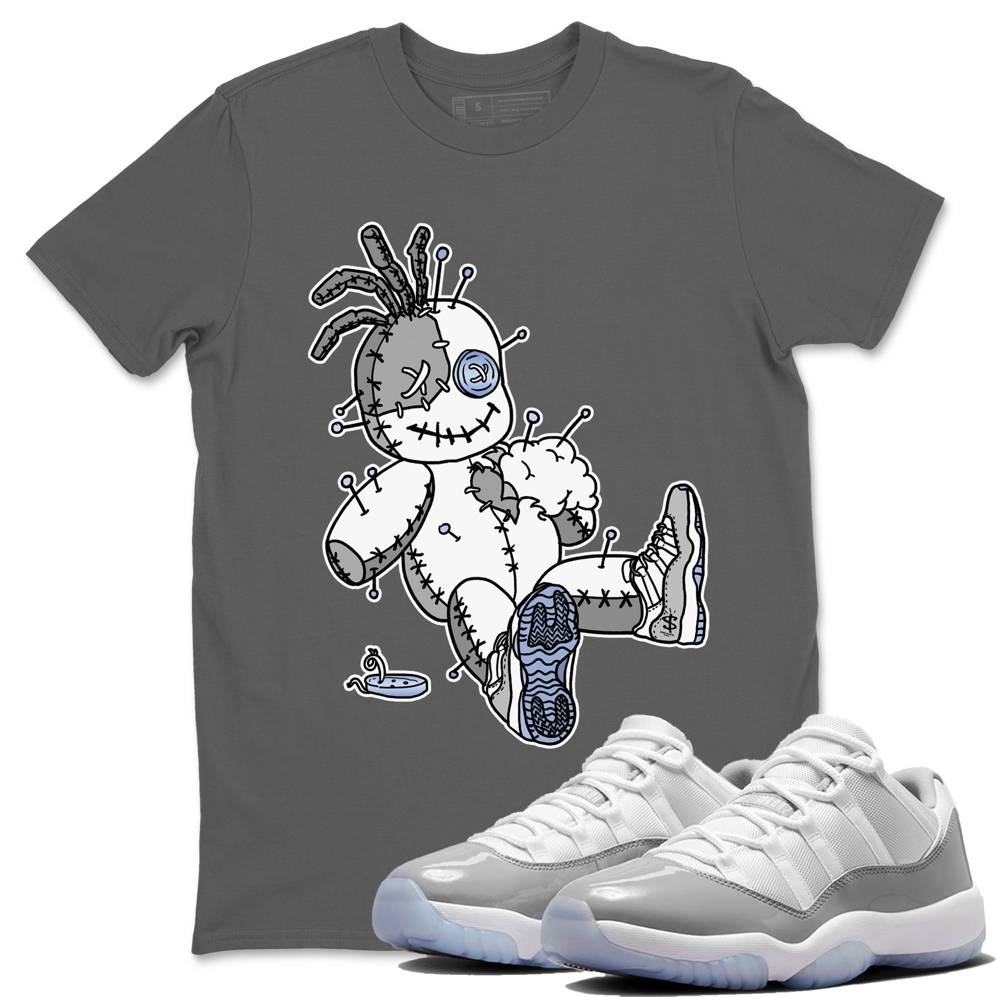 Air Jordan 11 White Cement Voodoo Doll Crew Neck Streetwear Sneaker Shirt Jordan 11 Retro White Cement Sneaker T-Shirts Washing and Care Tip