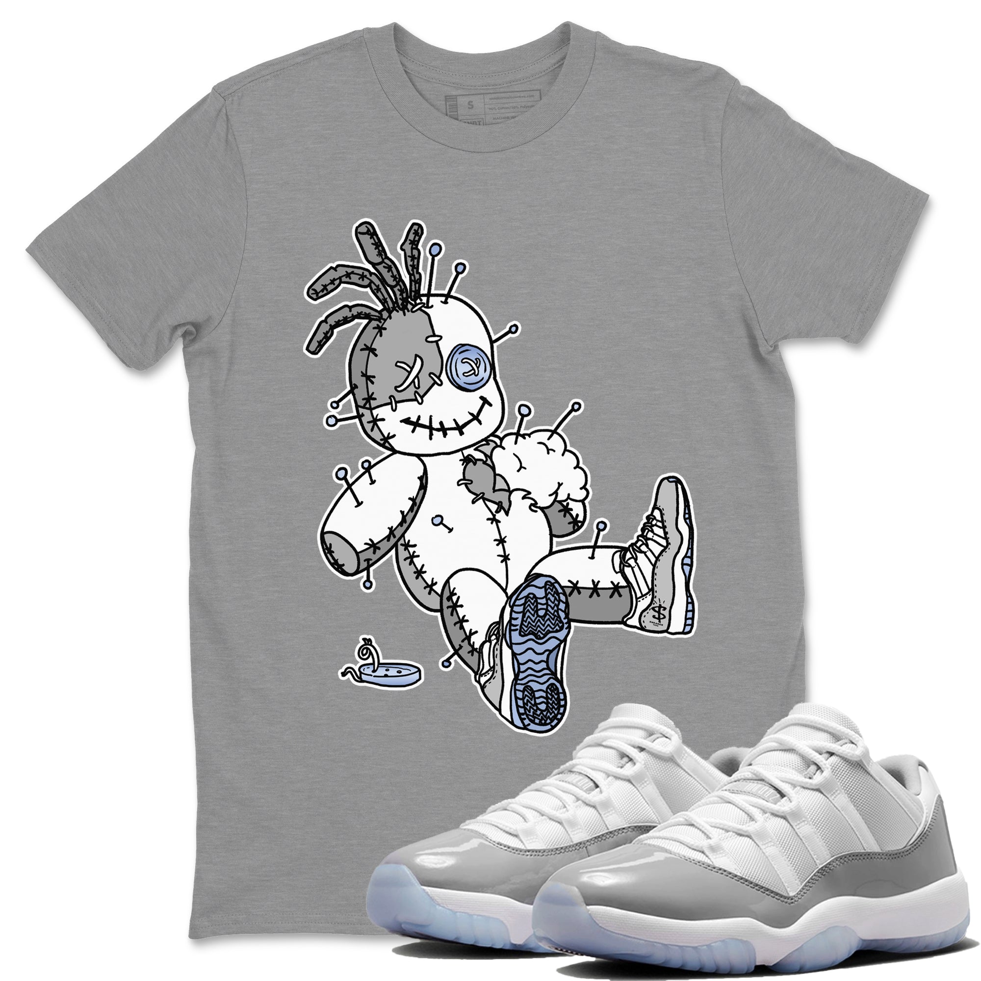 Air Jordan 11 White Cement Voodoo Doll Crew Neck Streetwear Sneaker Shirt Jordan 11 Retro White Cement Sneaker T-Shirts Size Chart