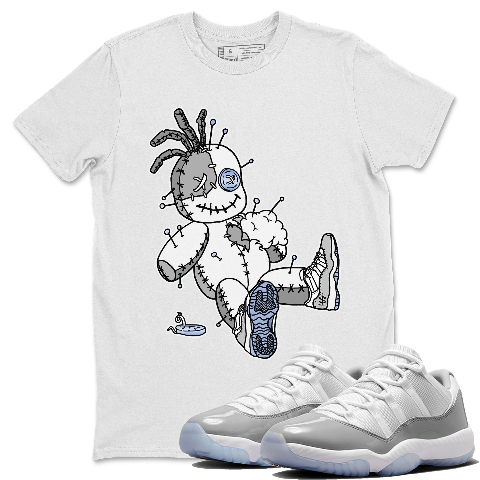 Air Jordan 11 White Cement Sneaker Match Tees Voodoo Doll Streetwear Sneaker Shirt Jordan 11 Retro White Cement Sneaker Release Tees Unisex Shirts White 1