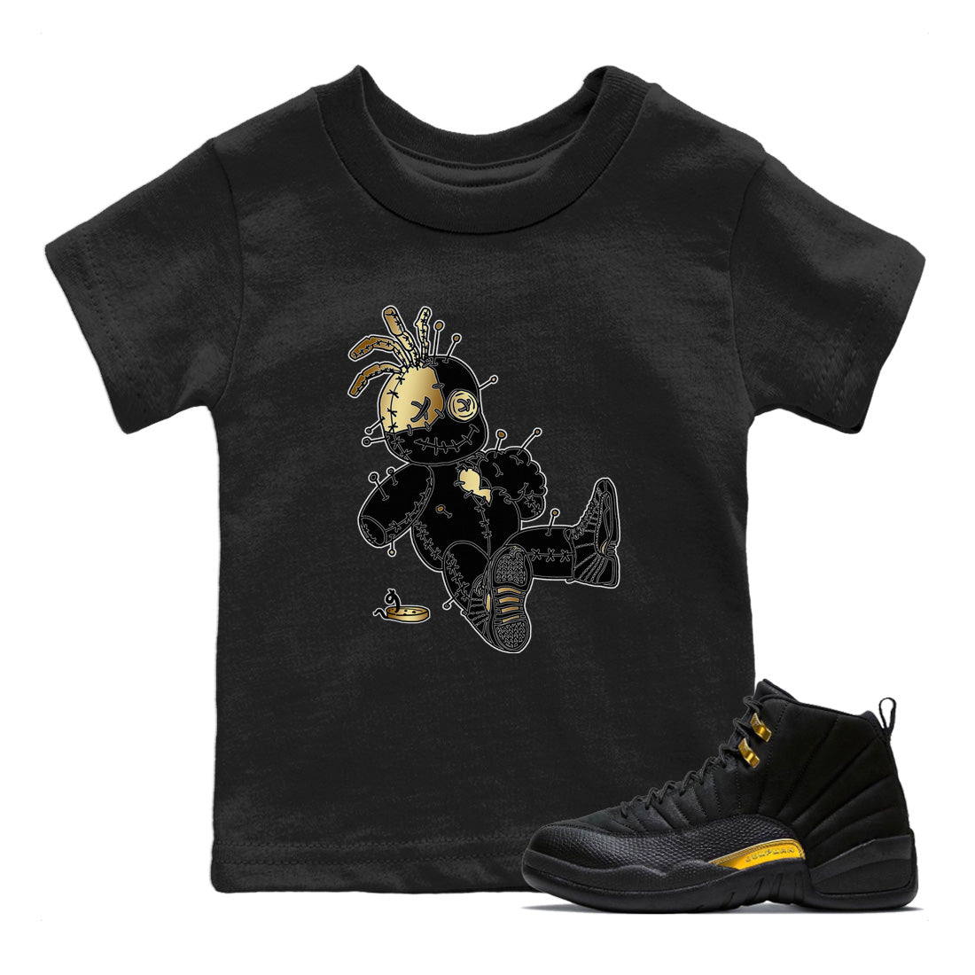 Jordan 12 Black Taxi Sneaker Matching T-Shirt Voodoo Doll Sneaker Tees Jordan 12 Black Taxi Sneaker Release Tees Kids Shirts