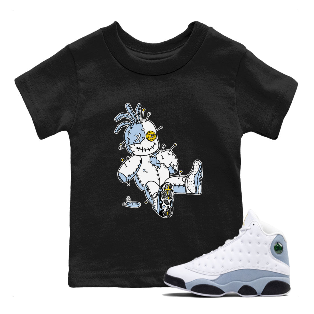 13s Blue Grey shirt to match jordans Voodoo Doll sneaker tees Air Jordan 13 Retro Blue Grey Drip Gear Zone baby toddler Black 1 cotton Shirt