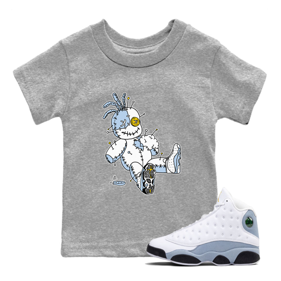 13s Blue Grey shirt to match jordans Voodoo Doll sneaker tees Air Jordan 13 Retro Blue Grey Drip Gear Zone baby toddler Heather Grey 1 cotton Shirt