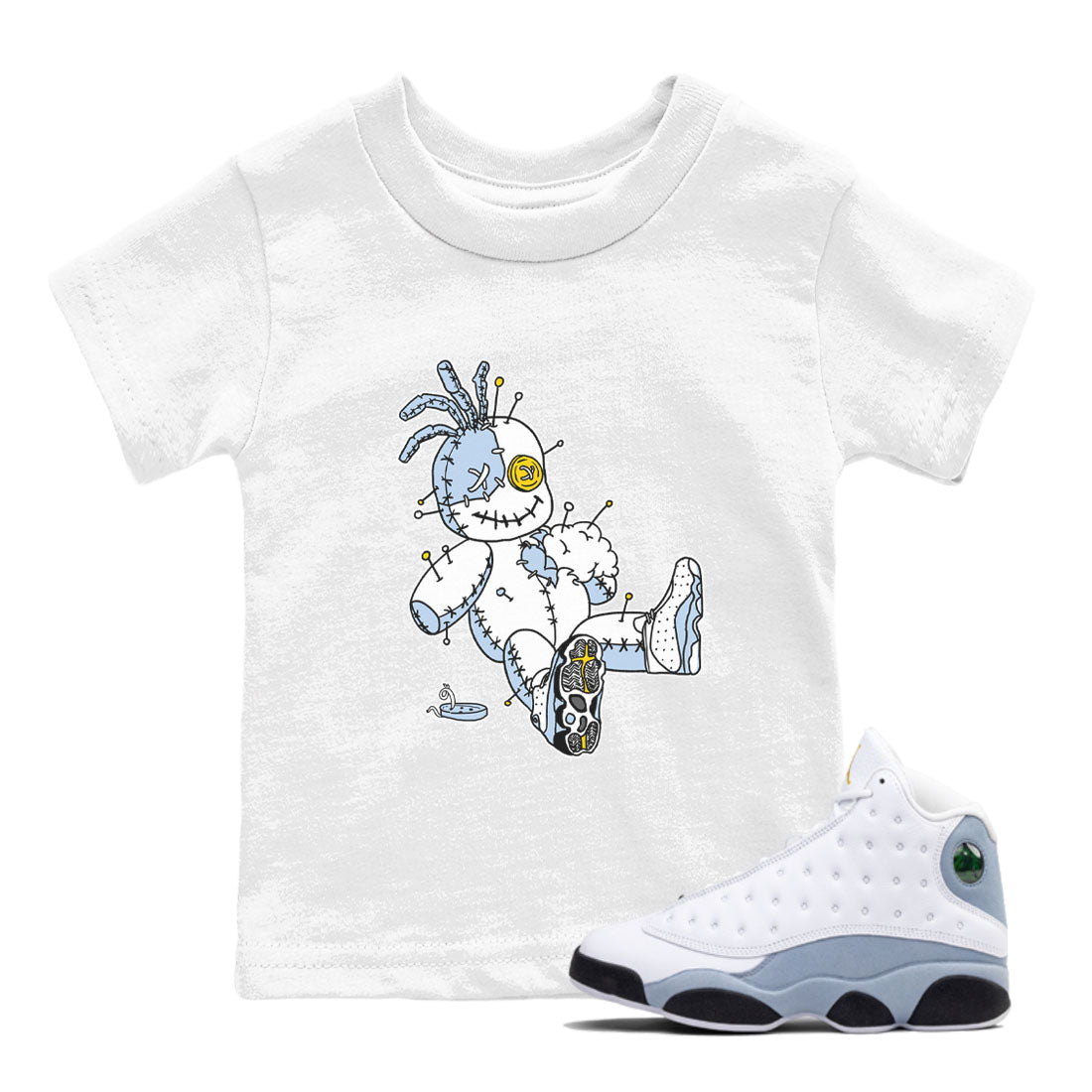 13s Blue Grey shirt to match jordans Voodoo Doll sneaker tees Air Jordan 13 Retro Blue Grey Drip Gear Zone baby toddler White 1 cotton Shirt