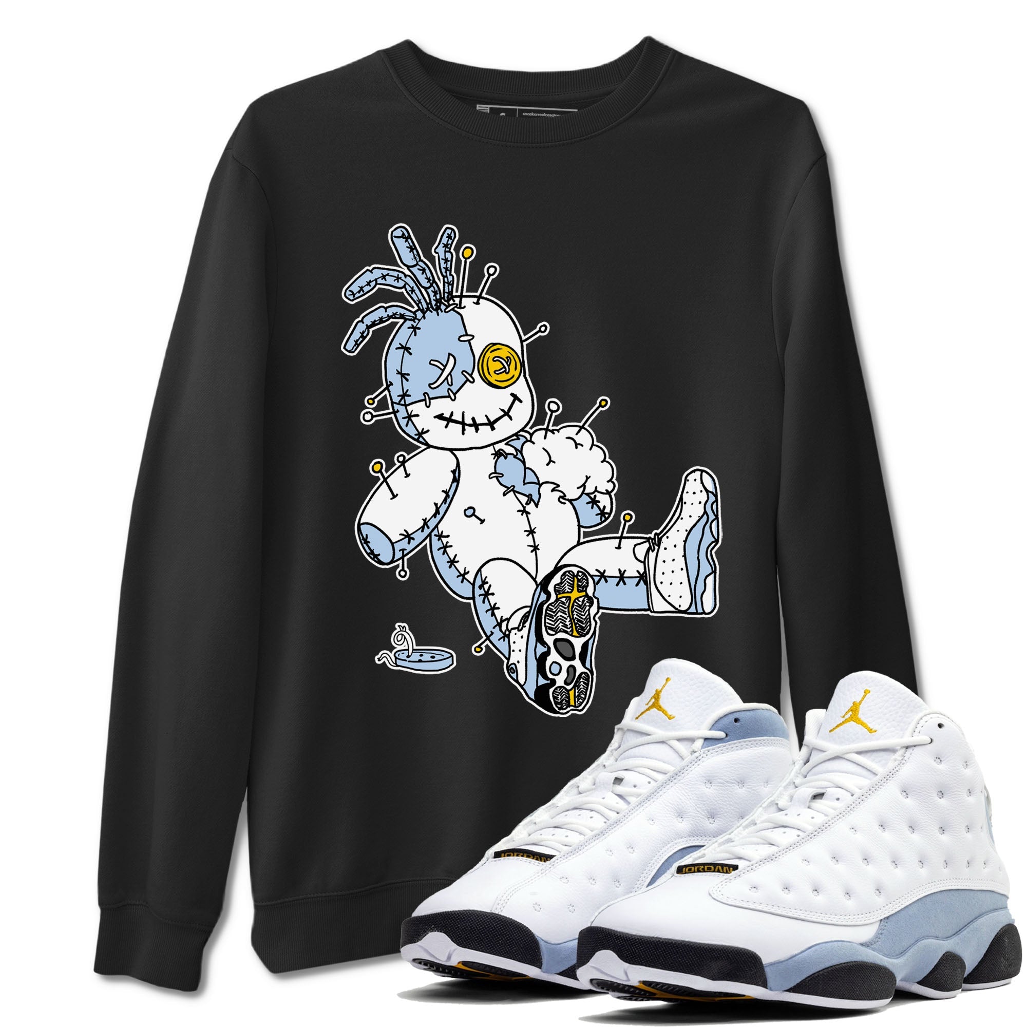 13s Blue Grey shirt to match jordans Voodoo Doll sneaker tees Air Jordan 13 Retro Blue Grey Drip Gear Zone unisex cotton Black 1 crew neck shirt