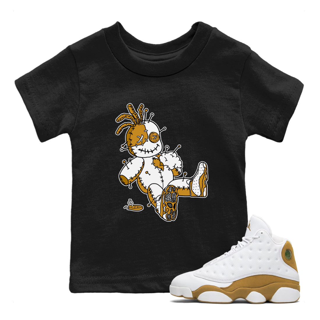 Jordan Retro 13 Wheat Sneaker Matching Tee Voodoo Doll Streetwear Sneaker Shirt 13 Wheat Sneaker T-Shirt Kids Shirts Black 1