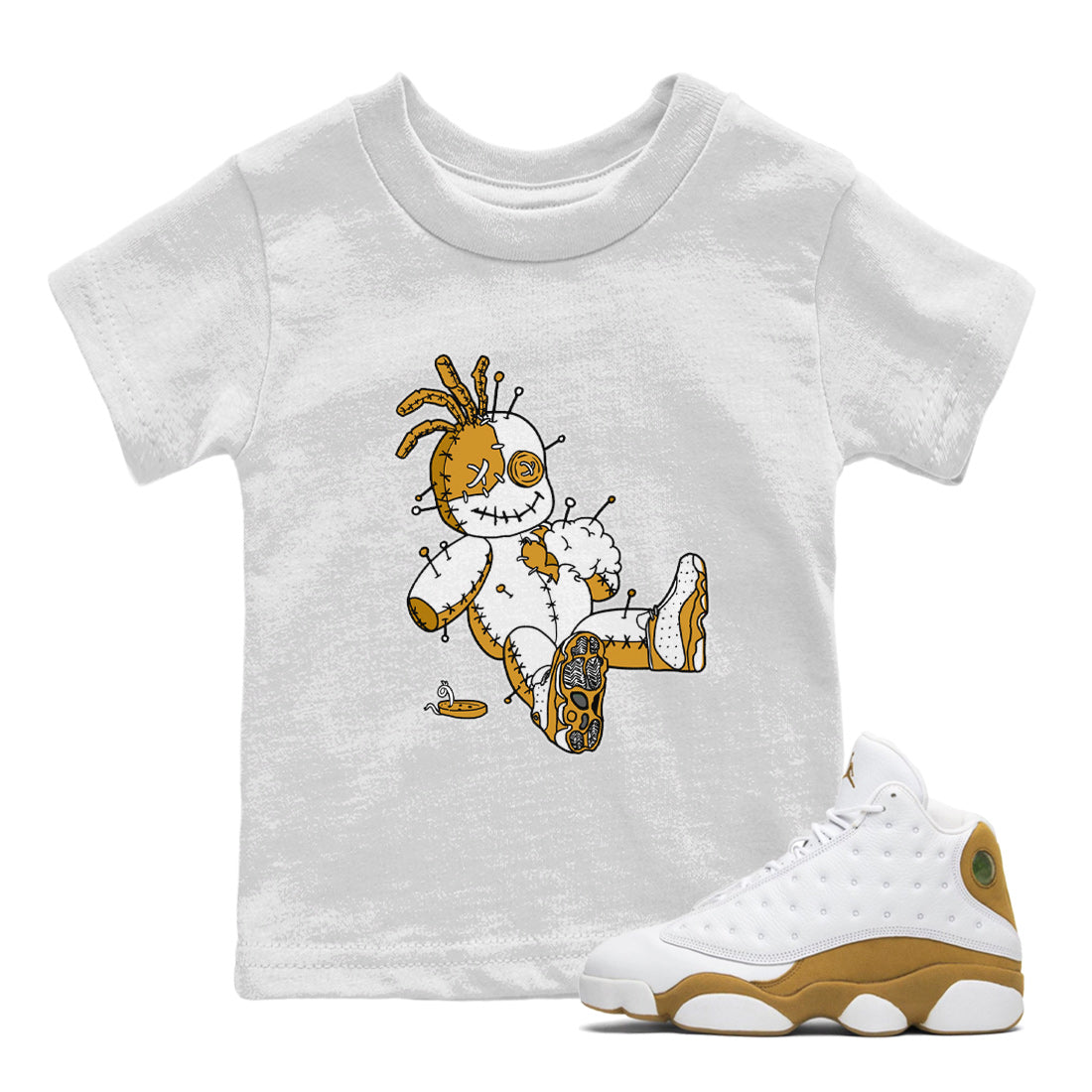 Jordan Retro 13 Wheat Sneaker Matching Tee Voodoo Doll Streetwear Sneaker Shirt 13 Wheat Sneaker T-Shirt Kids Shirts White 1