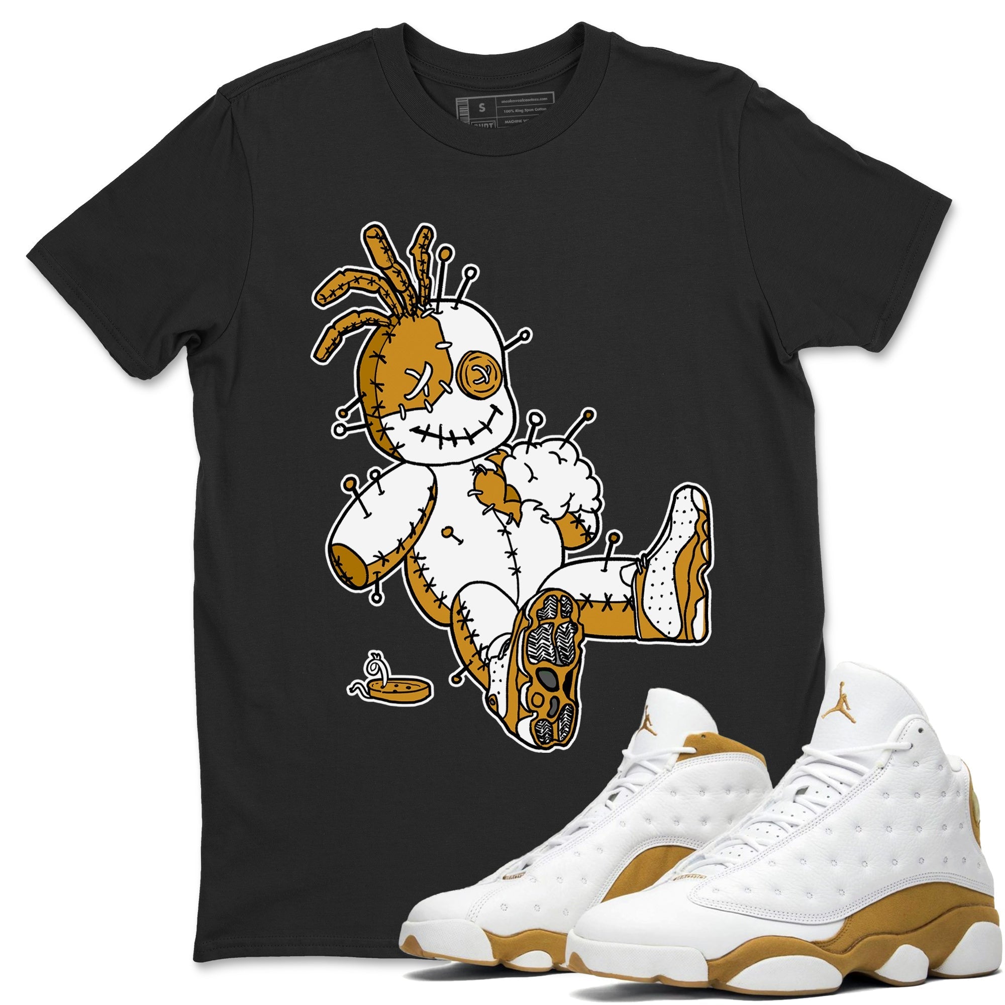 Jordan Retro 13 Wheat Sneaker Matching Tee Voodoo Doll Streetwear Sneaker Shirt 13 Wheat Sneaker T-Shirt Unisex Shirts Black 1