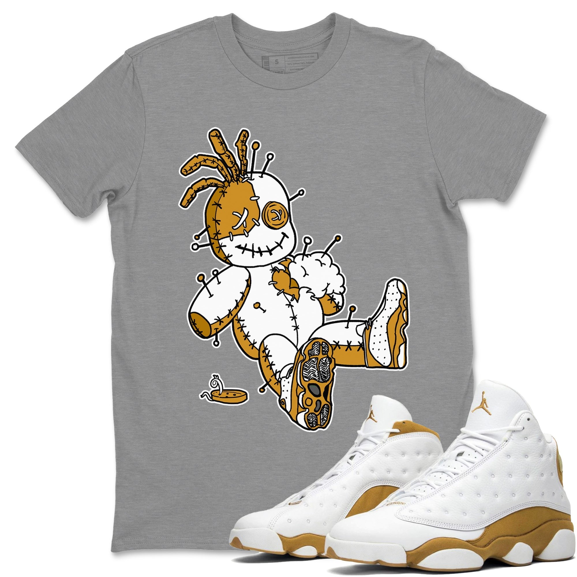 Jordan Retro 13 Wheat Sneaker Matching Tee Voodoo Doll Streetwear Sneaker Shirt 13 Wheat Sneaker T-Shirt Unisex Shirts Heather Grey 1