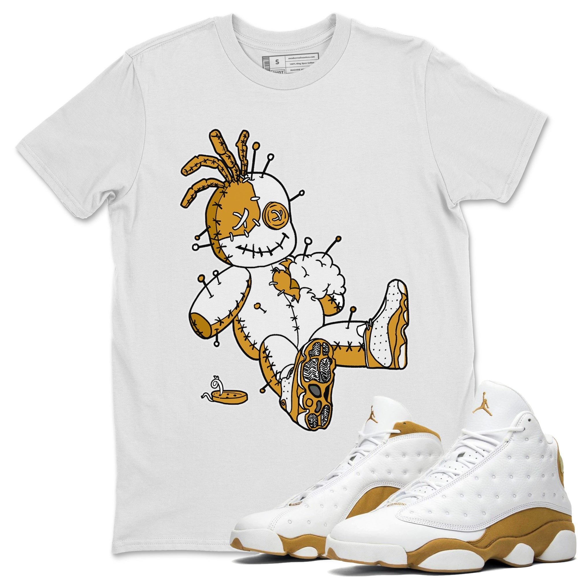Jordan Retro 13 Wheat Sneaker Matching Tee Voodoo Doll Streetwear Sneaker Shirt 13 Wheat Sneaker T-Shirt Unisex Shirts White 1