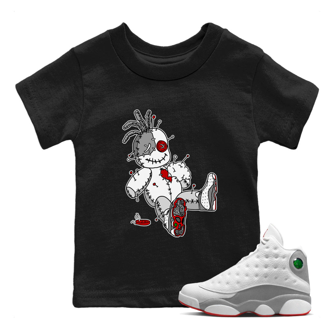 Air Jordan 13 Wolf Grey Sneaker Match Tees Voodoo Doll Streetwear Sneaker Shirt Air Jordan 13 Retro Wolf Grey T-Shirt Kids Shirts Black 1