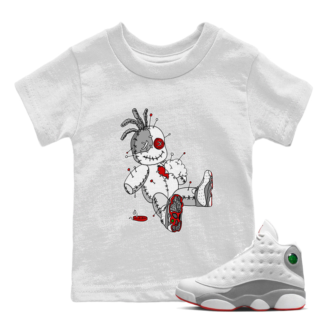 Air Jordan 13 Wolf Grey Sneaker Match Tees Voodoo Doll Streetwear Sneaker Shirt Air Jordan 13 Retro Wolf Grey T-Shirt Kids Shirts White 1