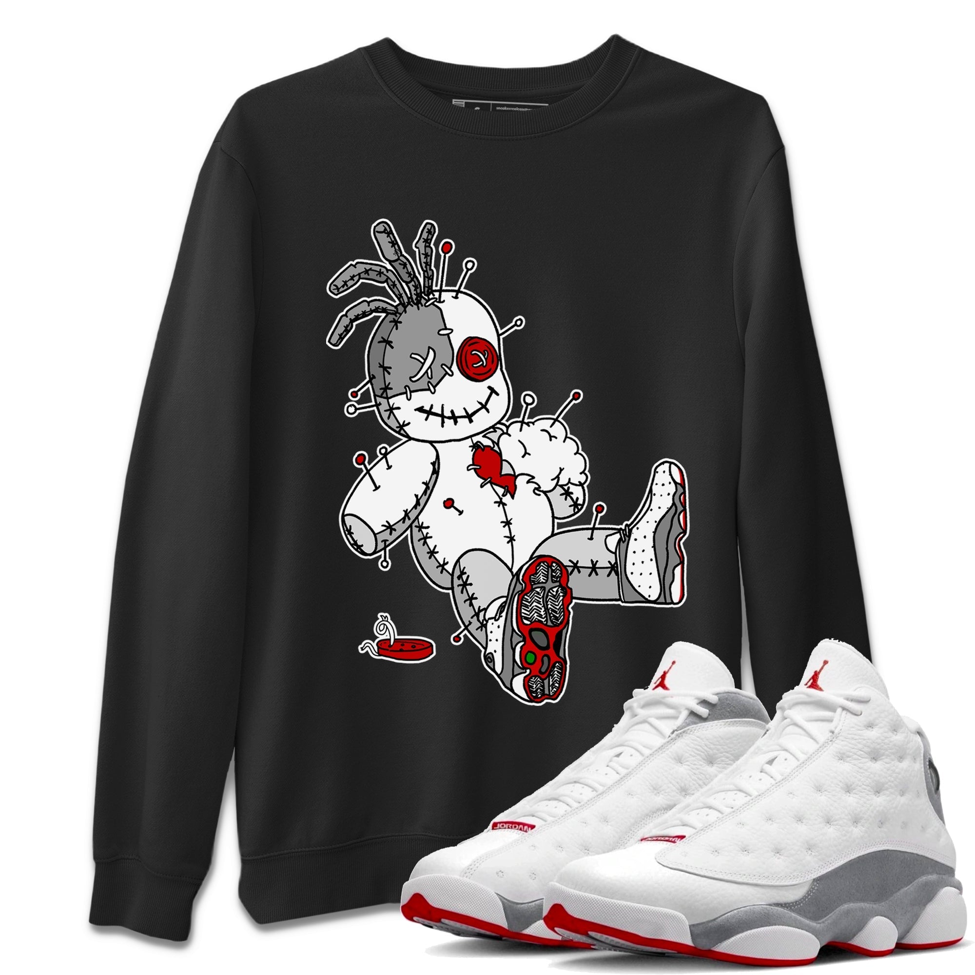Air Jordan 13 Wolf Grey Sneaker Match Tees Voodoo Doll Streetwear Sneaker Shirt Air Jordan 13 Retro Wolf Grey T-Shirt Unisex Shirts Black 1