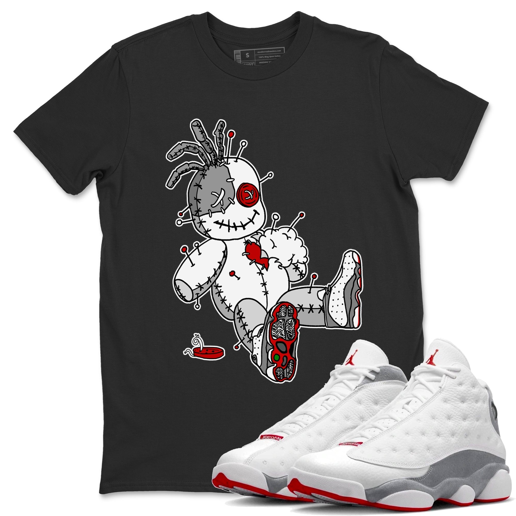 Air Jordan 13 Wolf Grey Sneaker Match Tees Voodoo Doll Streetwear Sneaker Shirt Air Jordan 13 Retro Wolf Grey T-Shirt Unisex Shirts Black 1