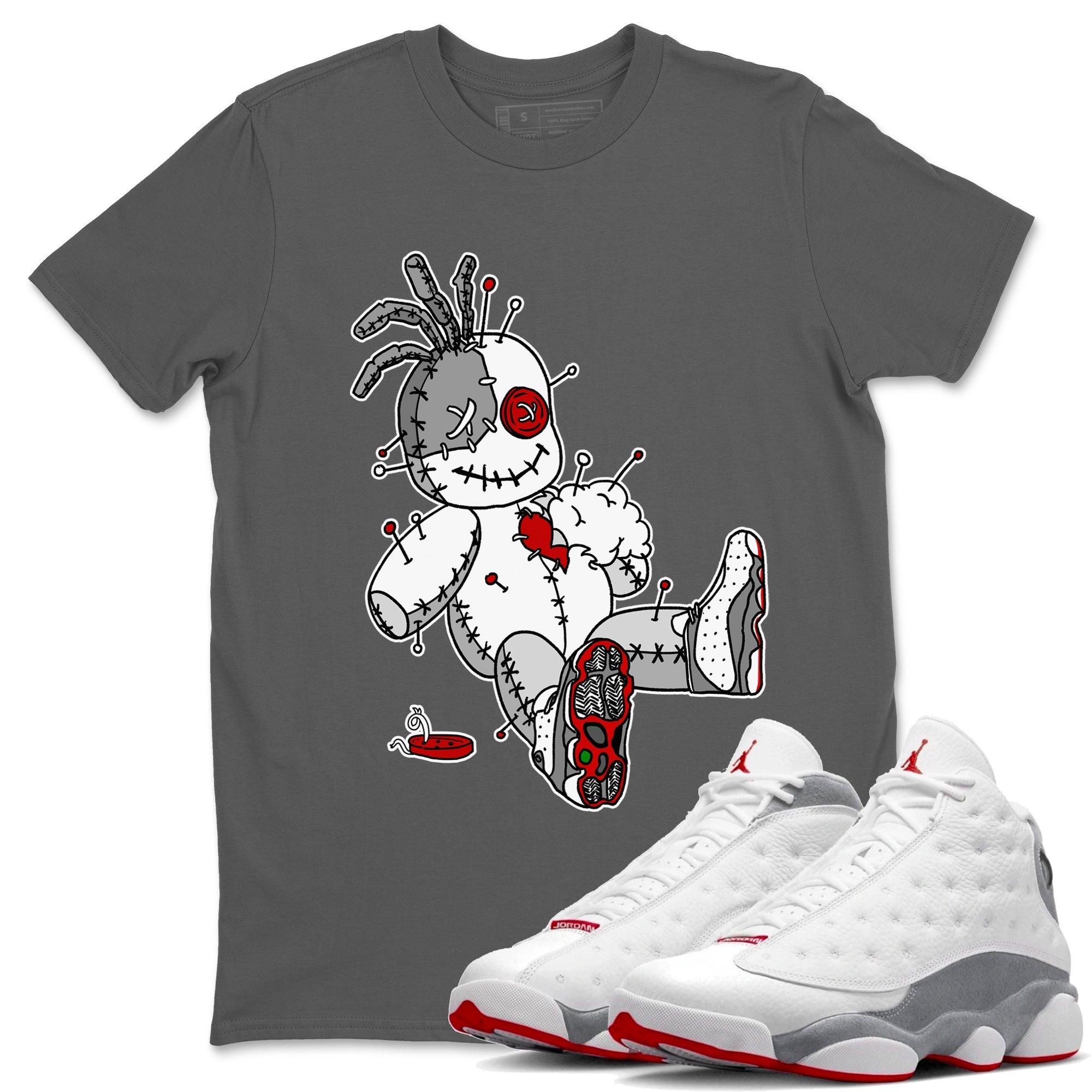 Air Jordan 13 Wolf Grey Voodoo Doll Crew Neck Streetwear Sneaker Shirt Air Jordan 13 Wolf Grey Sneaker T-Shirts Washing and Care Tip