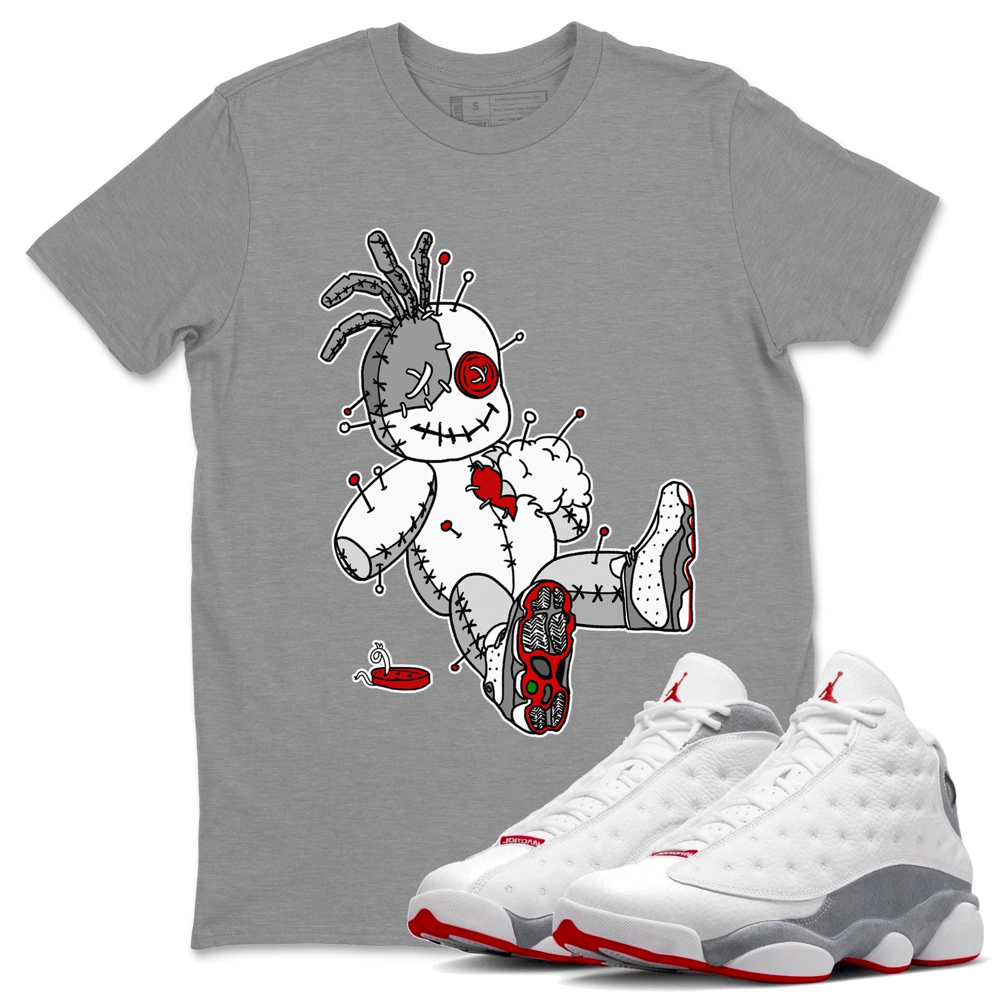 Air Jordan 13 Wolf Grey Voodoo Doll Crew Neck Streetwear Sneaker Shirt Air Jordan 13 Wolf Grey Sneaker T-Shirts Size Chart