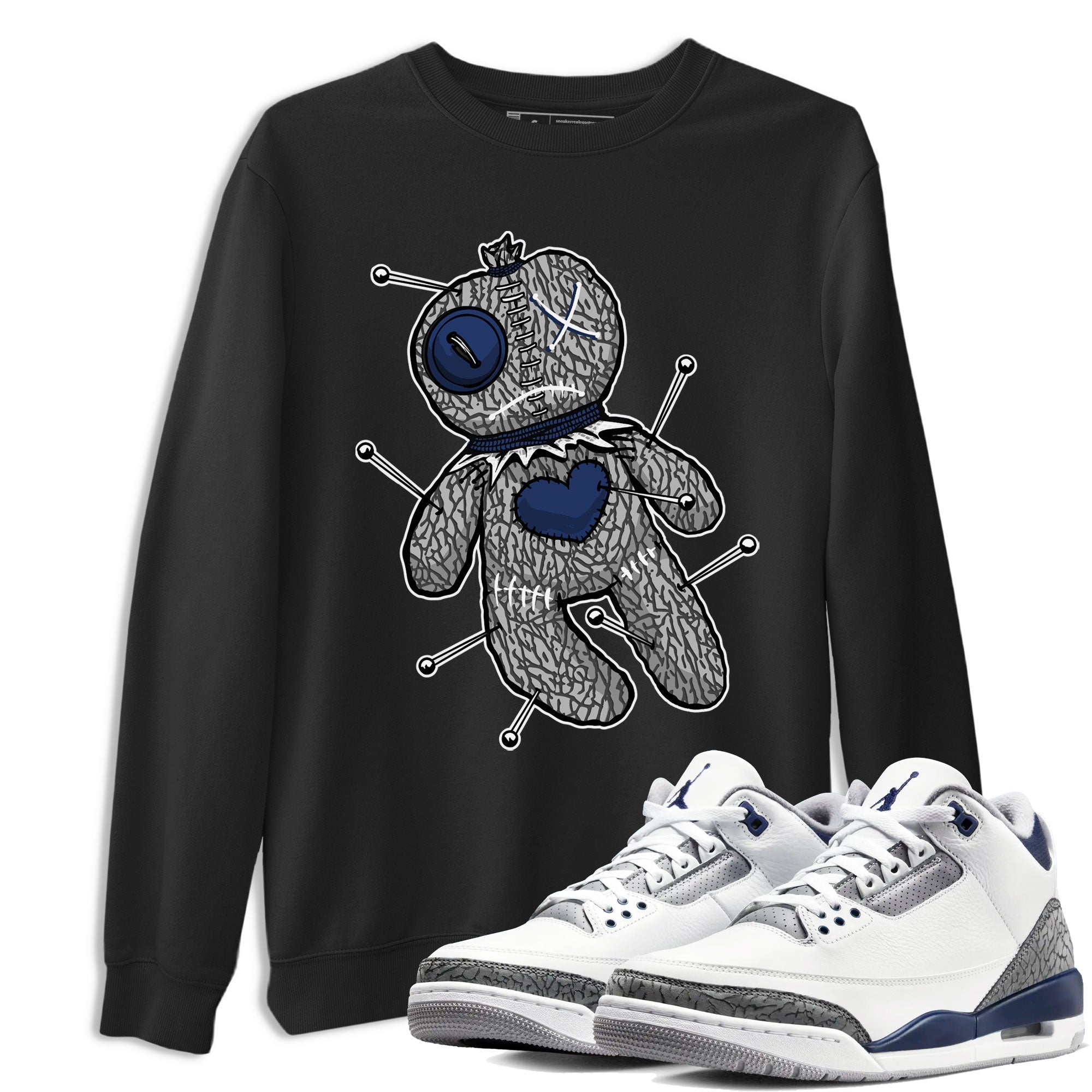 AJ3 Midnight Navy shirt to match jordans Voodoo Doll sneaker match t-shirt 3s Midnight Navy Drip Gear Zone unisex cotton Black 1 Crew Neck T-Shirt