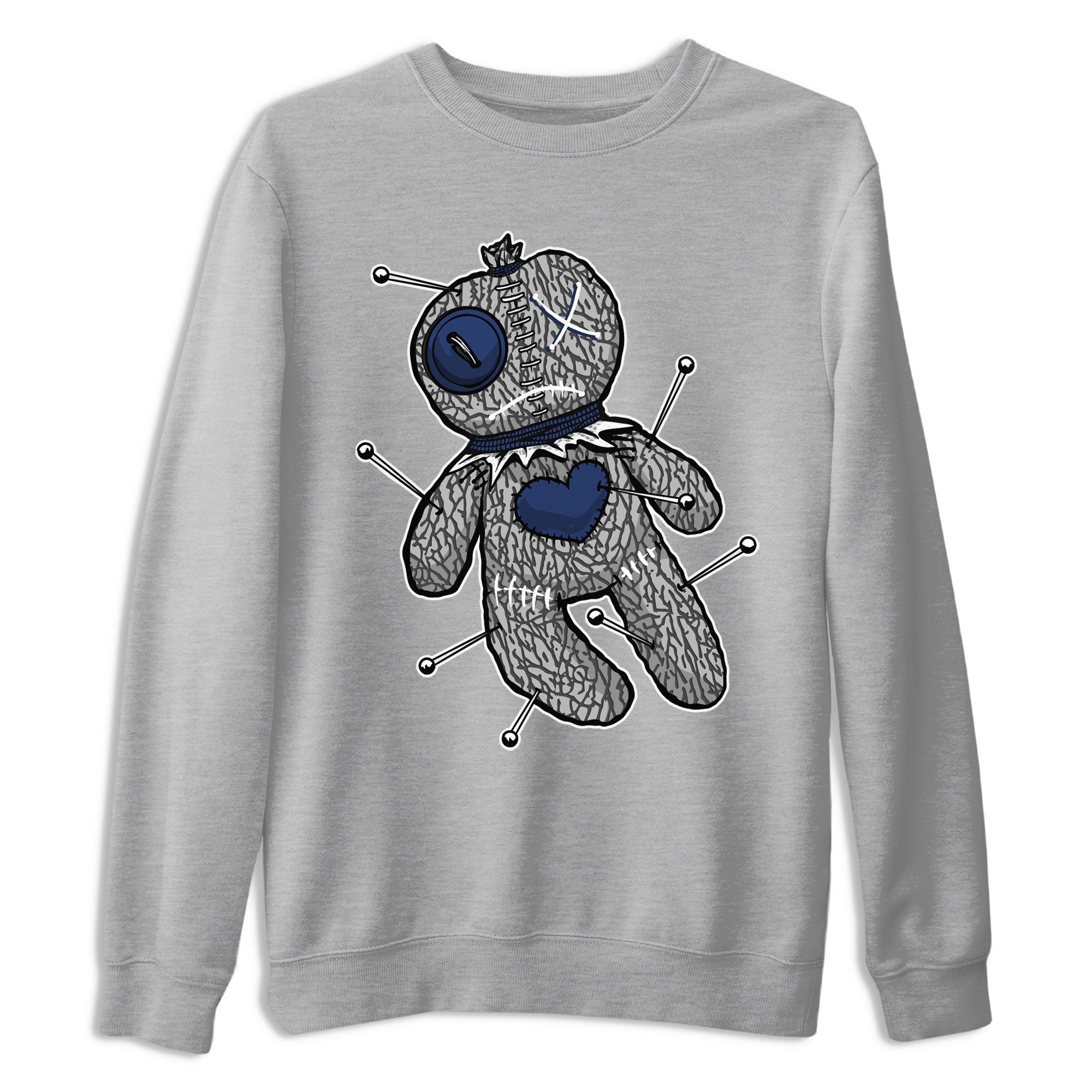 AJ3 Midnight Navy shirt to match jordans Voodoo Doll sneaker match t-shirt 3s Midnight Navy Drip Gear Zone unisex cotton Heather Grey 2 Crew Neck T-Shirt