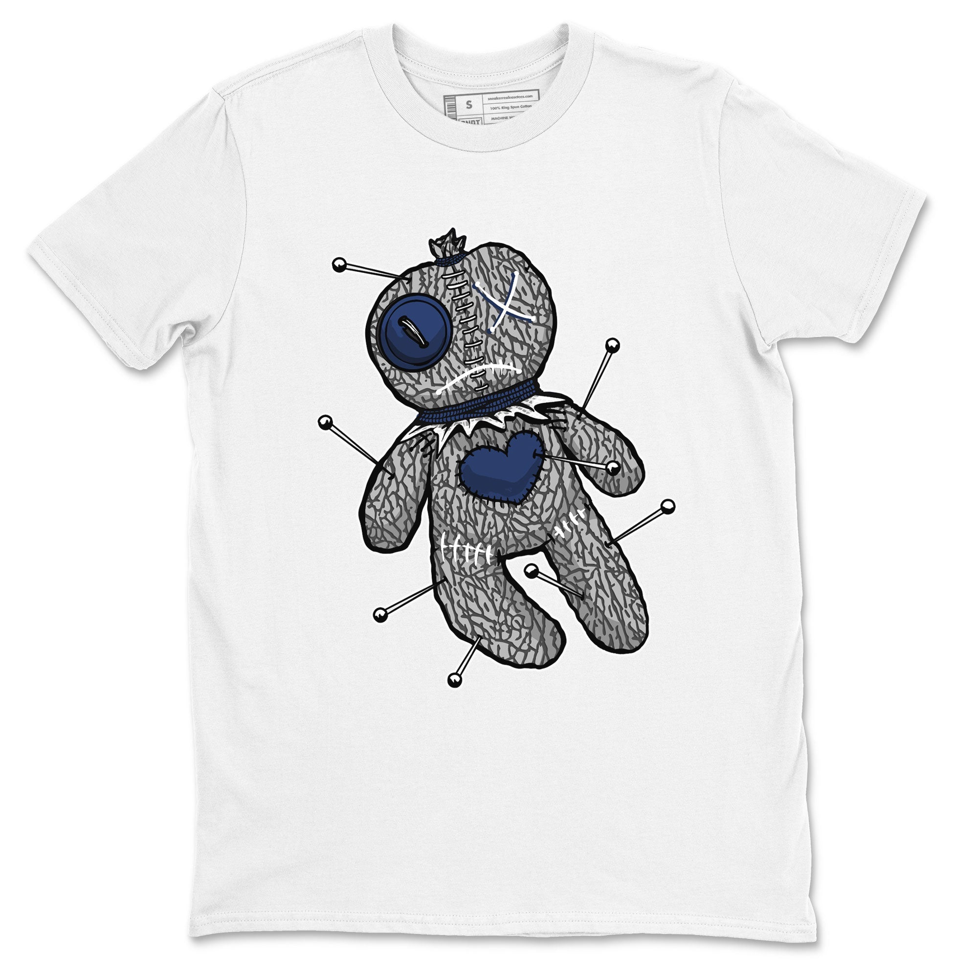AJ3 Midnight Navy shirt to match jordans Voodoo Doll sneaker match t-shirt 3s Midnight Navy Drip Gear Zone unisex cotton White 2 Crew Neck T-Shirt