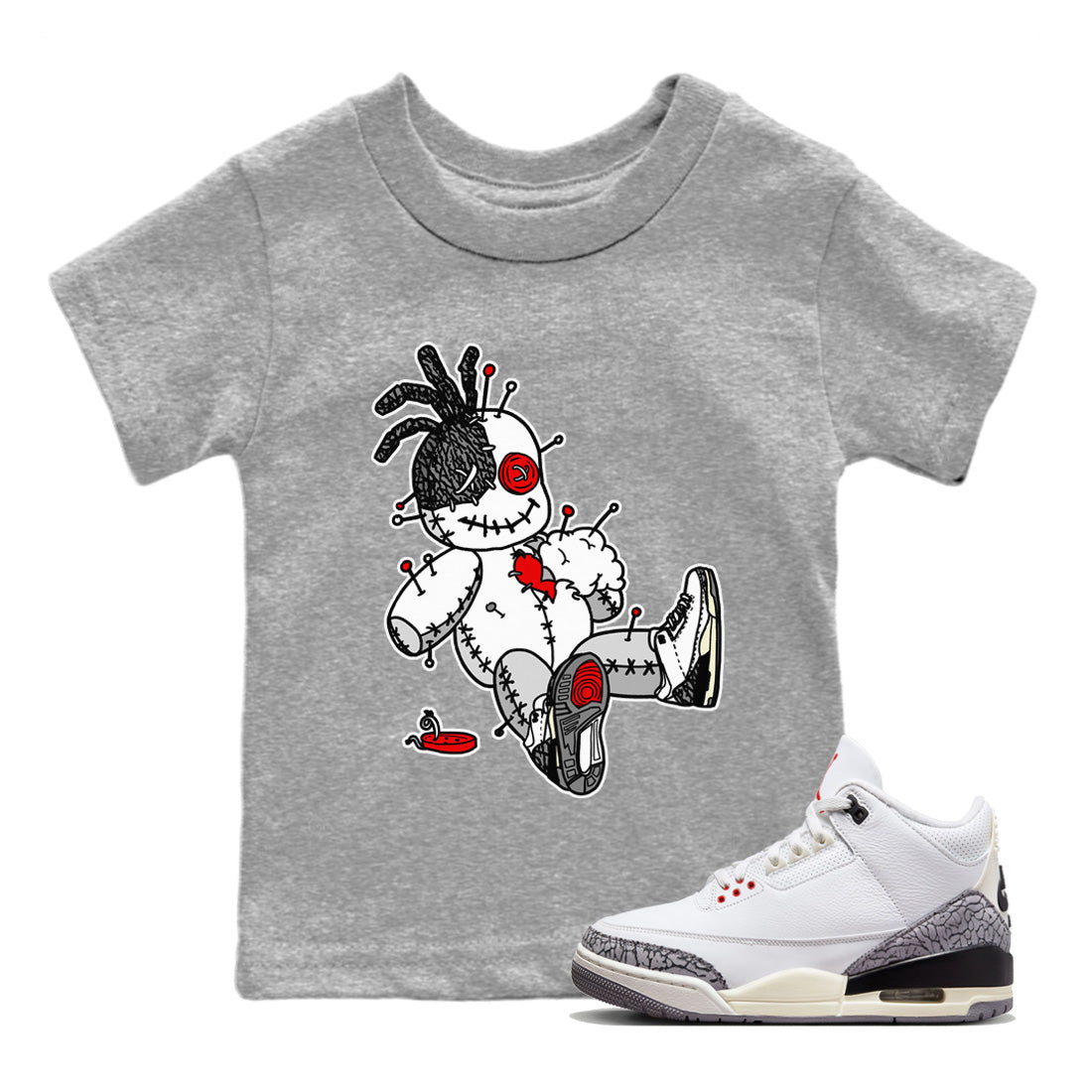 Air Jordan 3 White Cement Voodoo Doll Baby and Kids Sneaker Tees Air Jordan 3 Retro White Cement Kids Sneaker Tees Size Chart