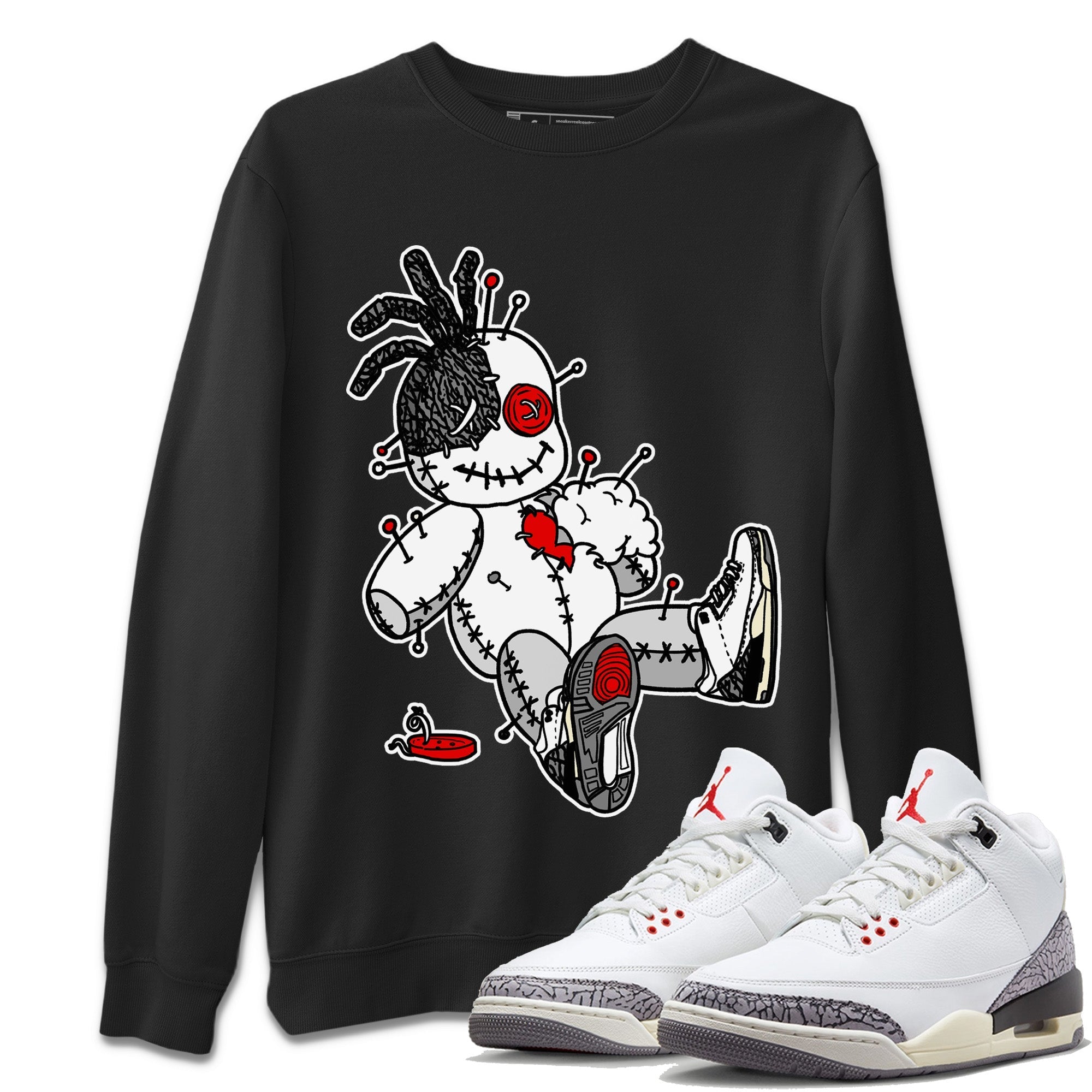 Air Jordan 3 White Cement Voodoo Doll Crew Neck Sneaker Tees Air Jordan 3 Retro White Cement Sneaker T-Shirts Washing and Care Tip