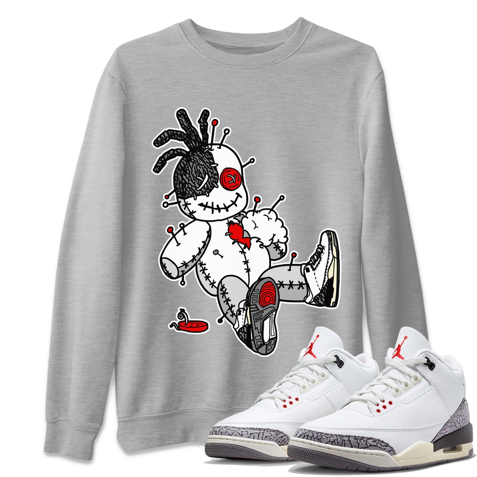 Air Jordan 3 White Cement Shirt To Match Jordans Voodoo Doll Sneaker Tees Air Jordan 3 Retro White Cement Drip Gear Zone Sneaker Matching Clothing Unisex Shirts Heather Grey 1