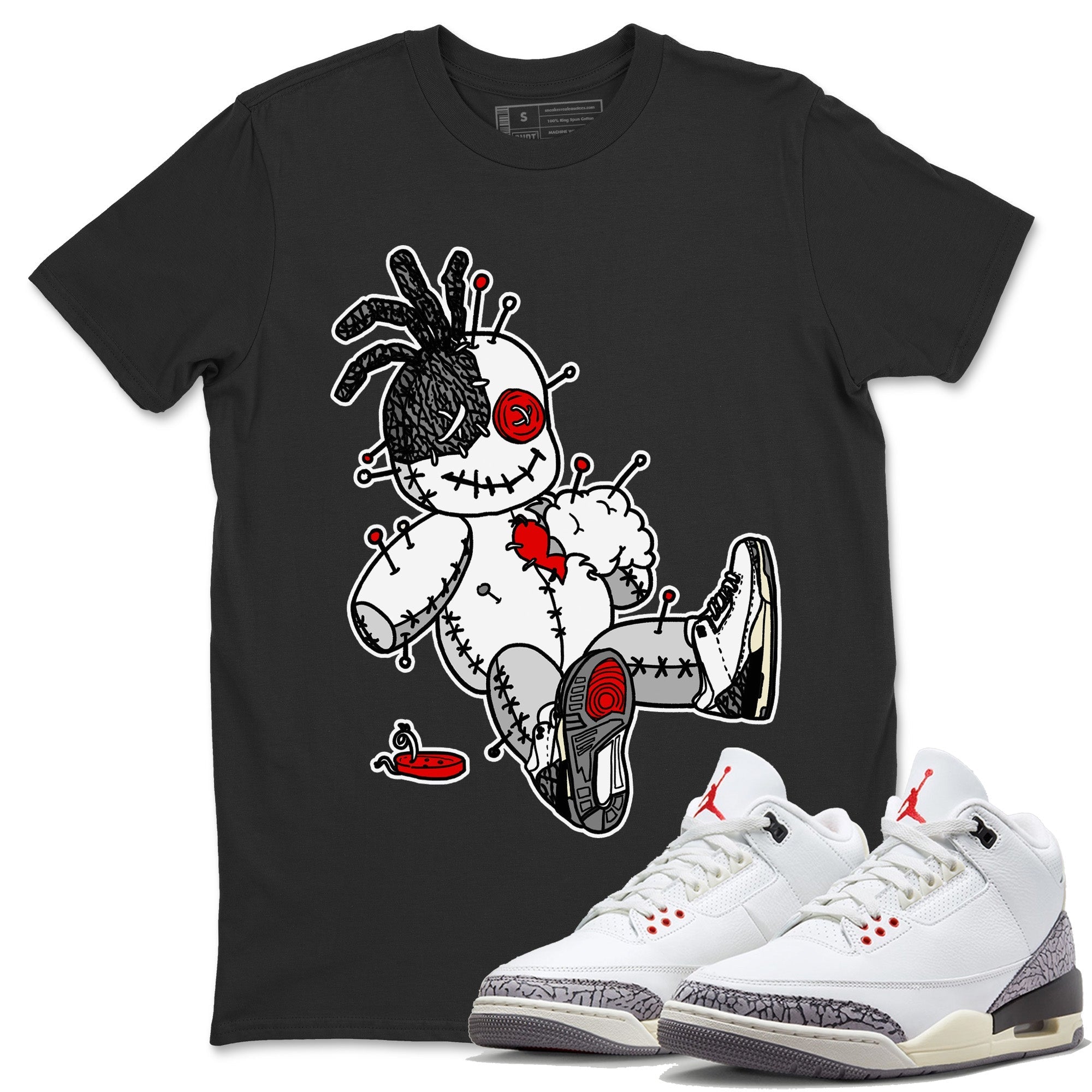 Air Jordan 3 White Cement Shirt To Match Jordans Voodoo Doll Sneaker Tees Air Jordan 3 Retro White Cement Drip Gear Zone Sneaker Matching Clothing Unisex Shirts Black 1