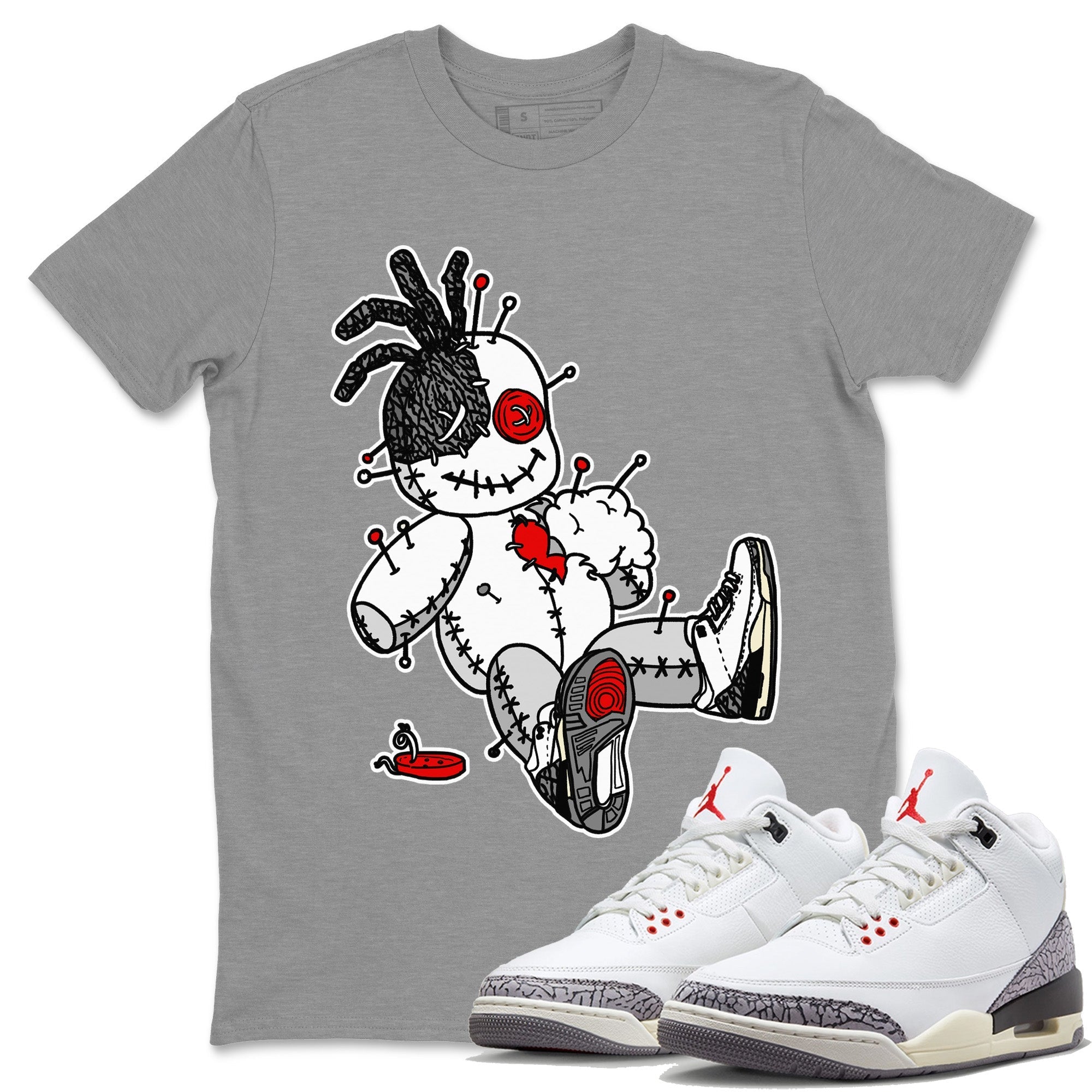 Air Jordan 3 White Cement Voodoo Doll Crew Neck Sneaker Tees Air Jordan 3 Retro White Cement Sneaker T-Shirts Size Chart