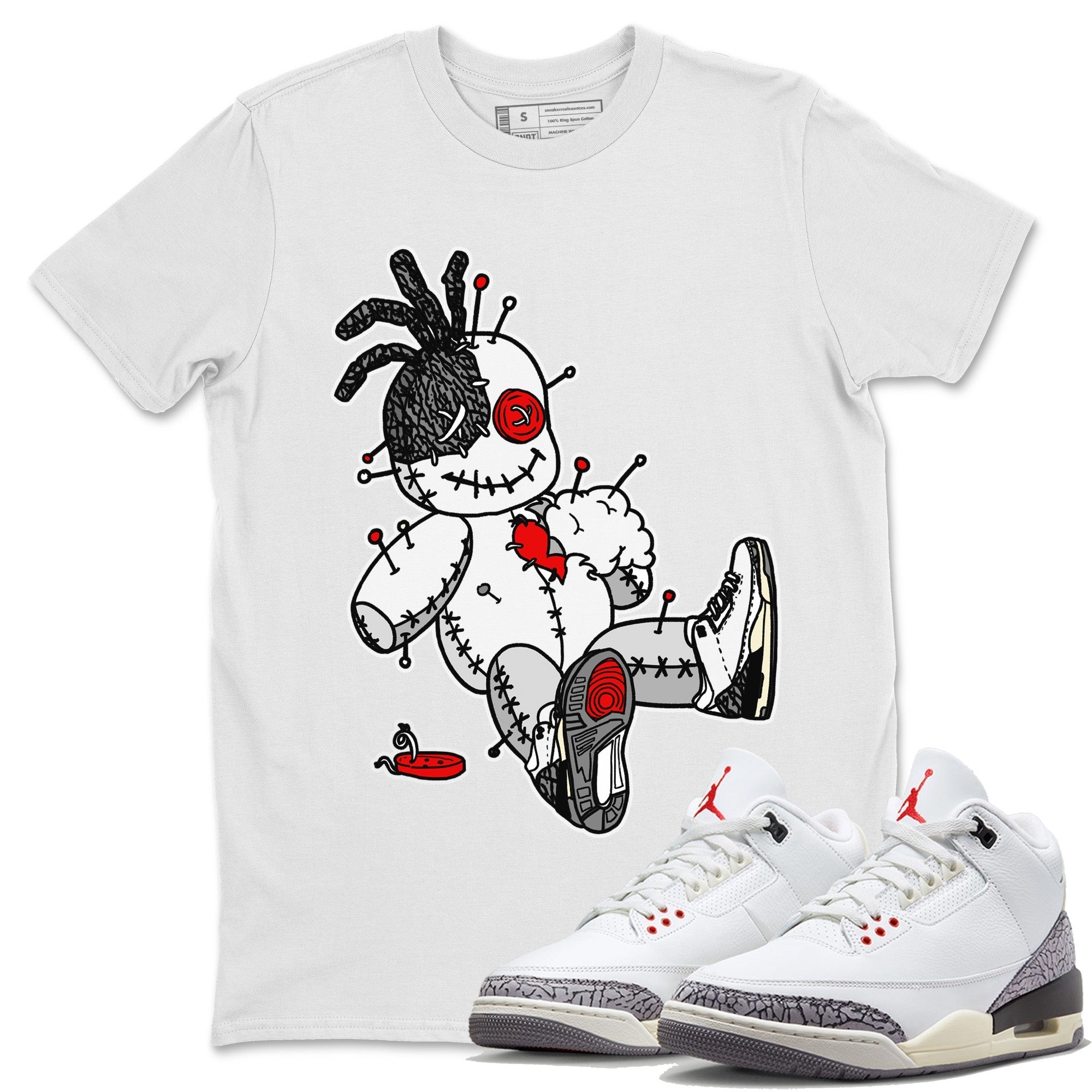 Air Jordan 3 White Cement Shirt To Match Jordans Voodoo Doll Sneaker Tees Air Jordan 3 Retro White Cement Drip Gear Zone Sneaker Matching Clothing Unisex Shirts White 1