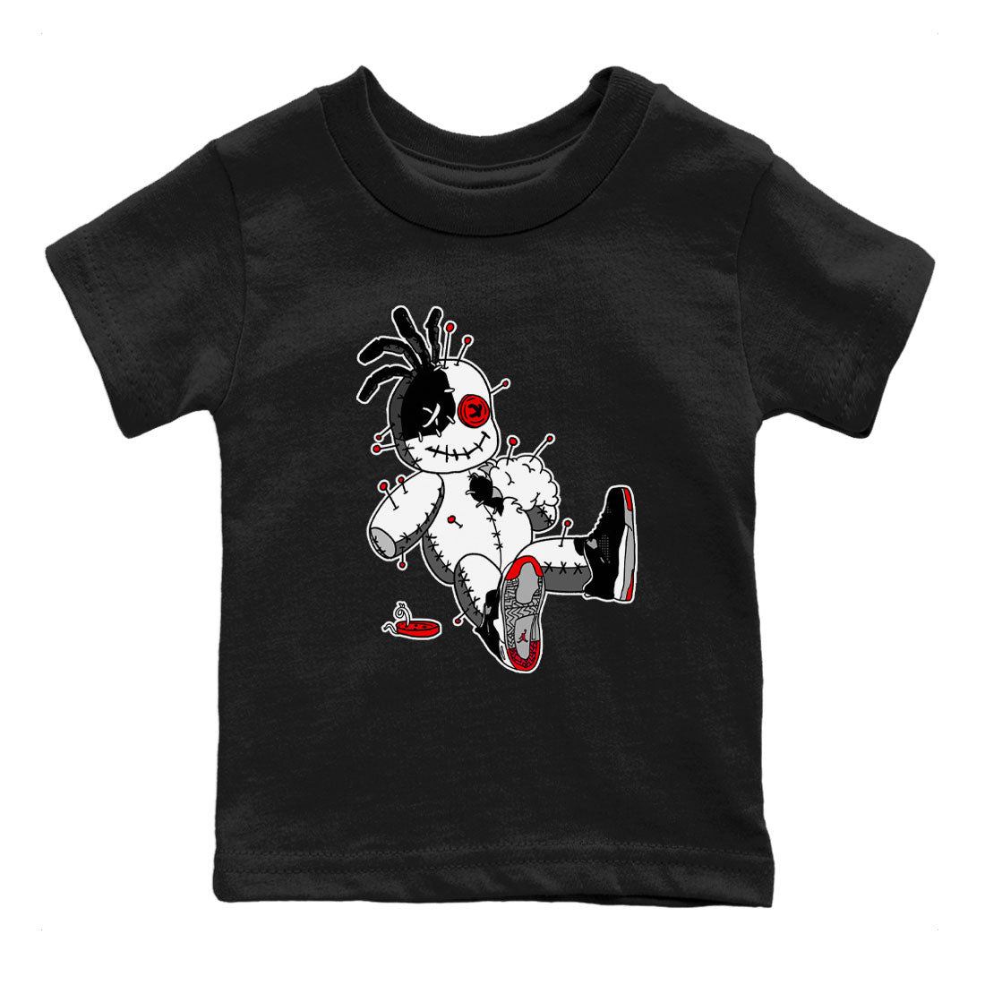AJ4 Retro Bred Reimagined shirt to match jordans Voodoo Doll sneaker tees Air Jordan 4 Retro Bred Reimagined Drip Gear Zone baby toddler Black 2 cotton Shirt