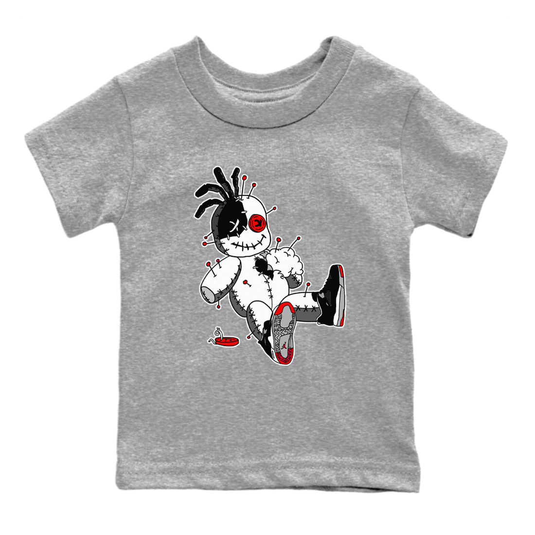 AJ4 Retro Bred Reimagined shirt to match jordans Voodoo Doll sneaker tees Air Jordan 4 Retro Bred Reimagined Drip Gear Zone baby toddler Heather Grey 2 cotton Shirt