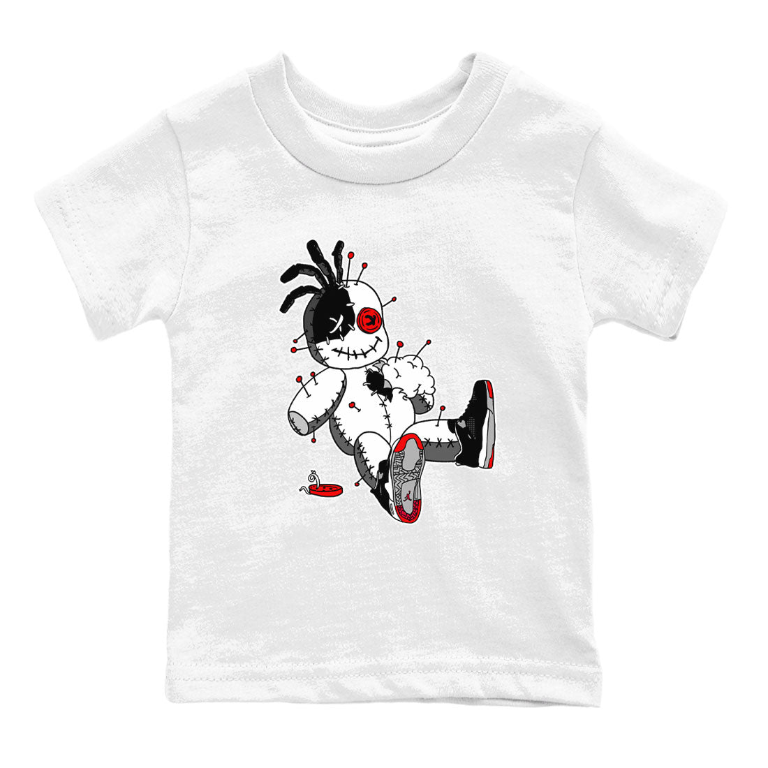 AJ4 Retro Bred Reimagined shirt to match jordans Voodoo Doll sneaker tees Air Jordan 4 Retro Bred Reimagined Drip Gear Zone baby toddler White 2 cotton Shirt