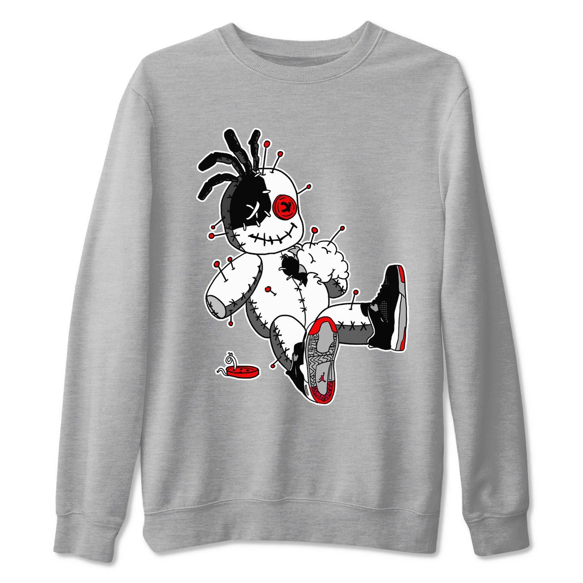 AJ4 Retro Bred Reimagined shirt to match jordans Voodoo Doll sneaker tees Air Jordan 4 Retro Bred Reimagined Drip Gear Zone unisex cotton Heather Grey 2 crew neck shirt