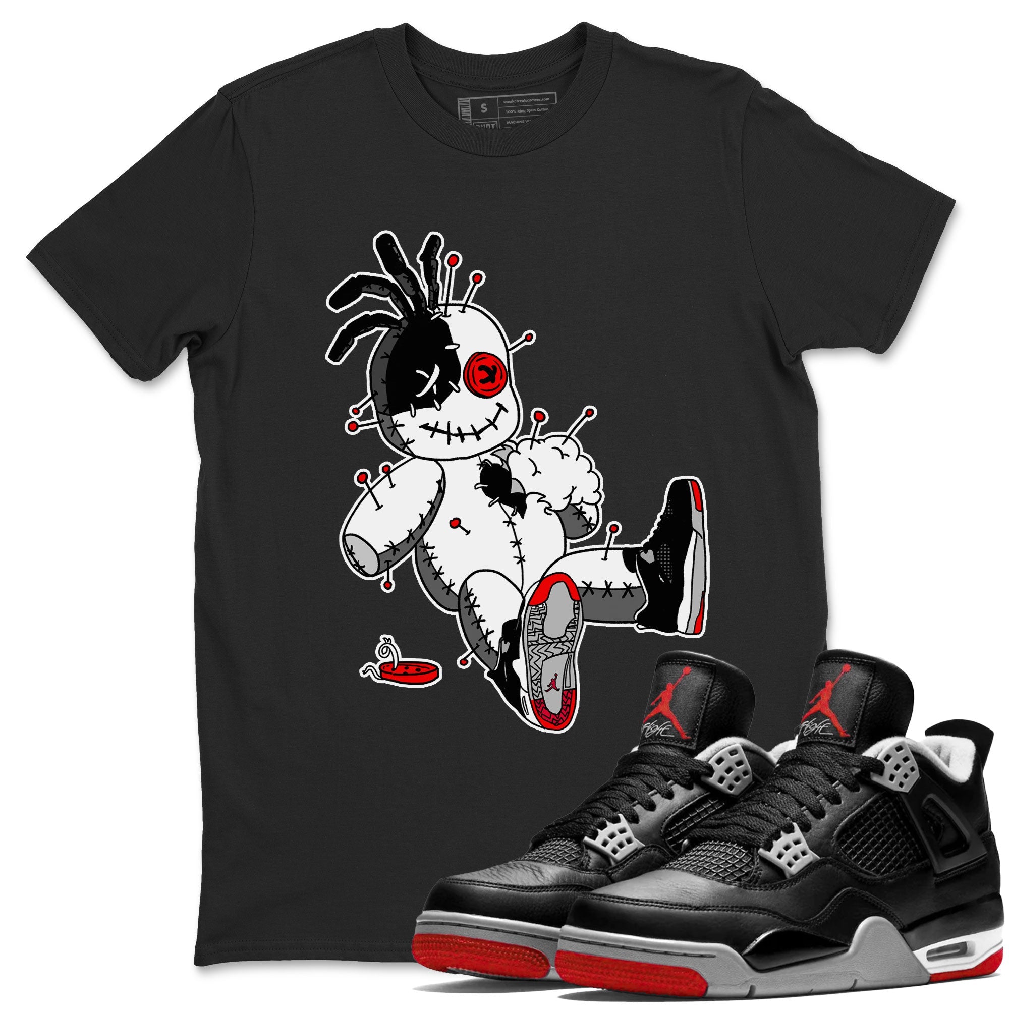 AJ4 Retro Bred Reimagined shirt to match jordans Voodoo Doll sneaker tees Air Jordan 4 Retro Bred Reimagined Drip Gear Zone unisex cotton Black 1 crew neck shirt
