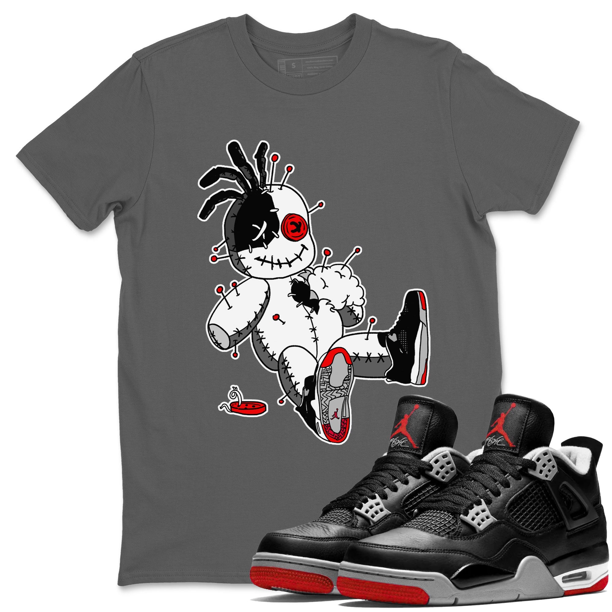 AJ4 Retro Bred Reimagined shirt to match jordans Voodoo Doll sneaker tees Air Jordan 4 Retro Bred Reimagined Drip Gear Zone unisex cotton Cool Grey 1 crew neck shirt