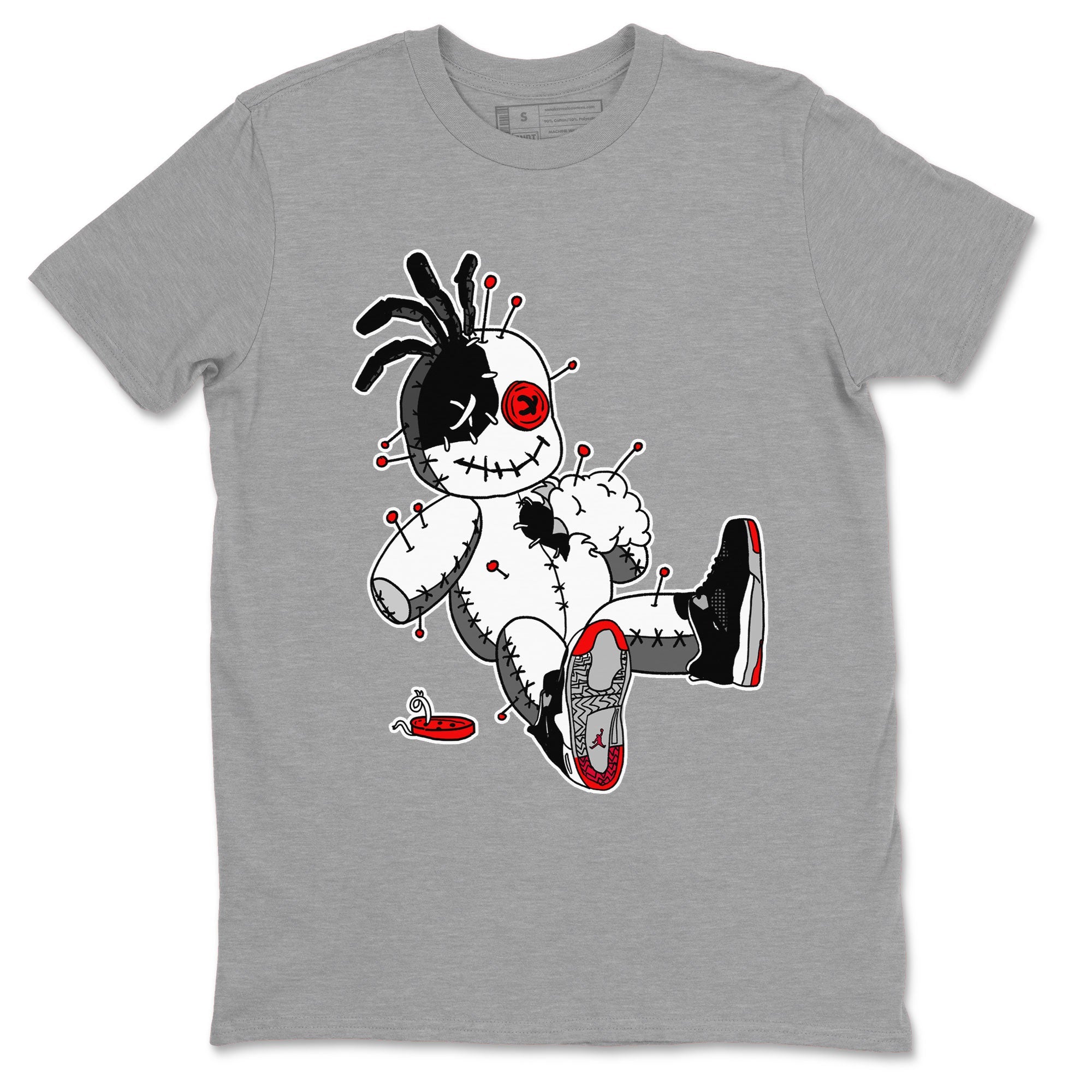 AJ4 Retro Bred Reimagined shirt to match jordans Voodoo Doll sneaker tees Air Jordan 4 Retro Bred Reimagined Drip Gear Zone unisex cotton Heather Grey 2 crew neck shirt