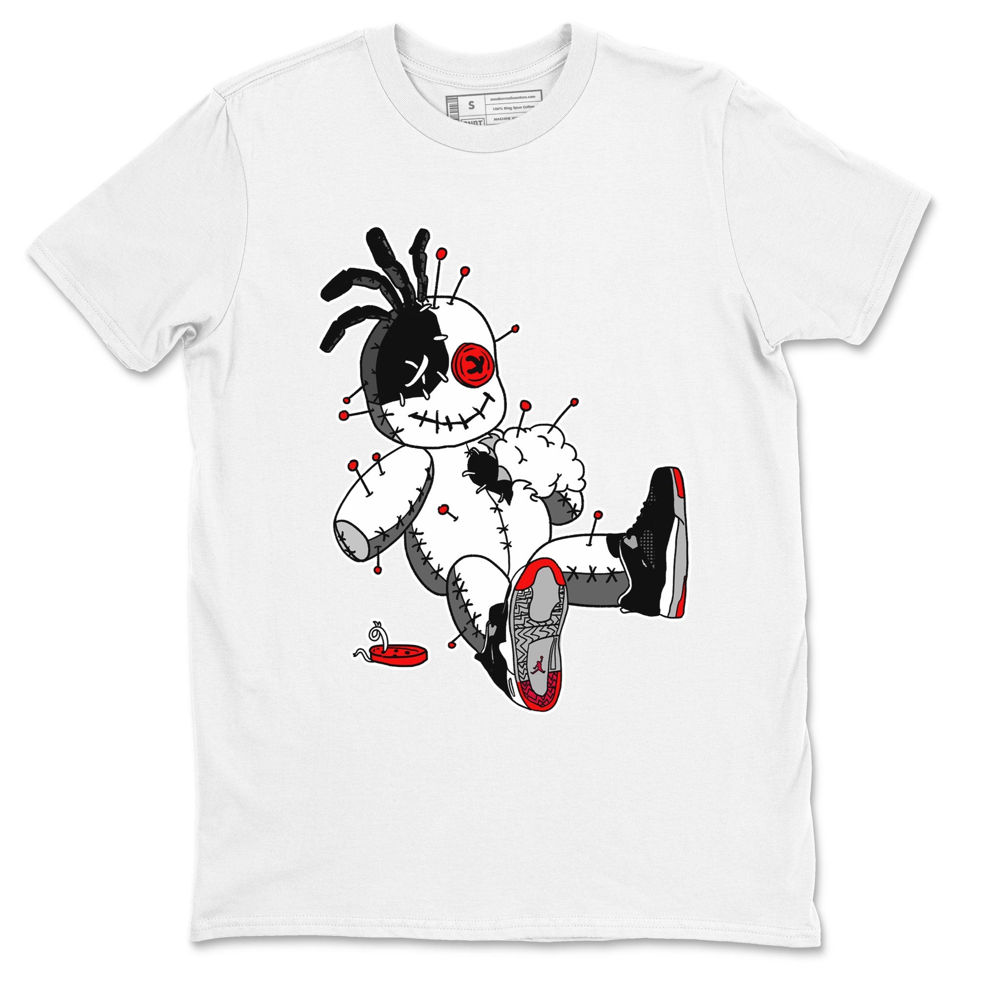 AJ4 Retro Bred Reimagined shirt to match jordans Voodoo Doll sneaker tees Air Jordan 4 Retro Bred Reimagined Drip Gear Zone unisex cotton White 2 crew neck shirt