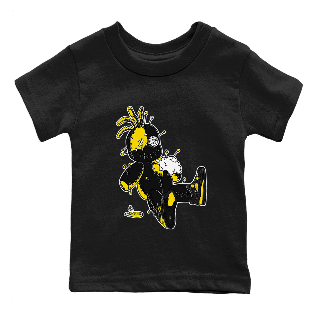 Air Jordan 4 Thunder Voodoo Doll Baby and Kids Streetwear Sneaker Shirt Air Jordan 4 Retro Thunder Kids Streetwear Sneaker Shirt Washing and Care Tip