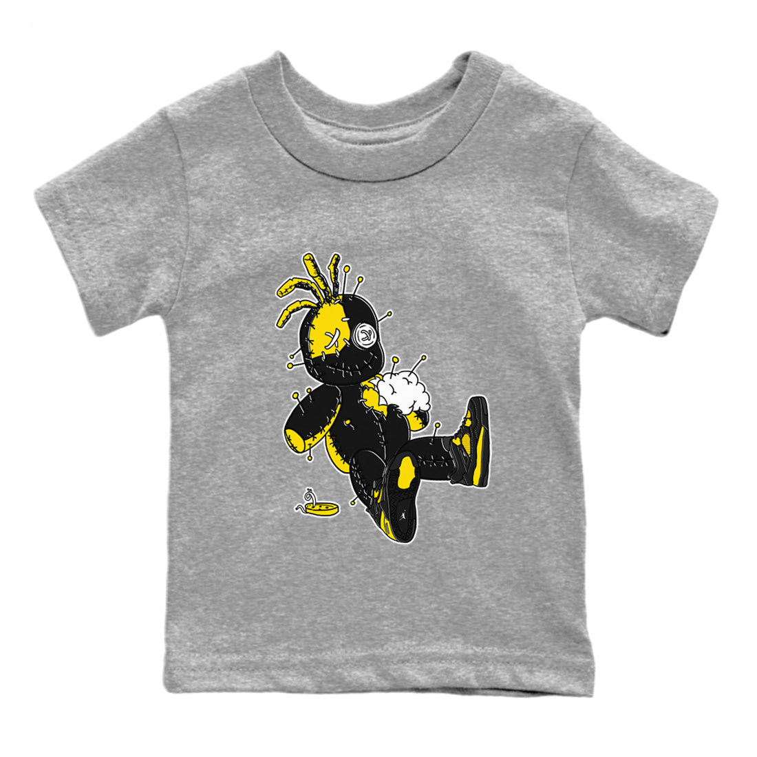 Air Jordan 4 Thunder Sneaker Match Tees Voodoo Doll Streetwear Sneaker Shirt Air Jordan 4 Retro Thunder Sneaker Release Tees Kids Shirts Heather Grey 2