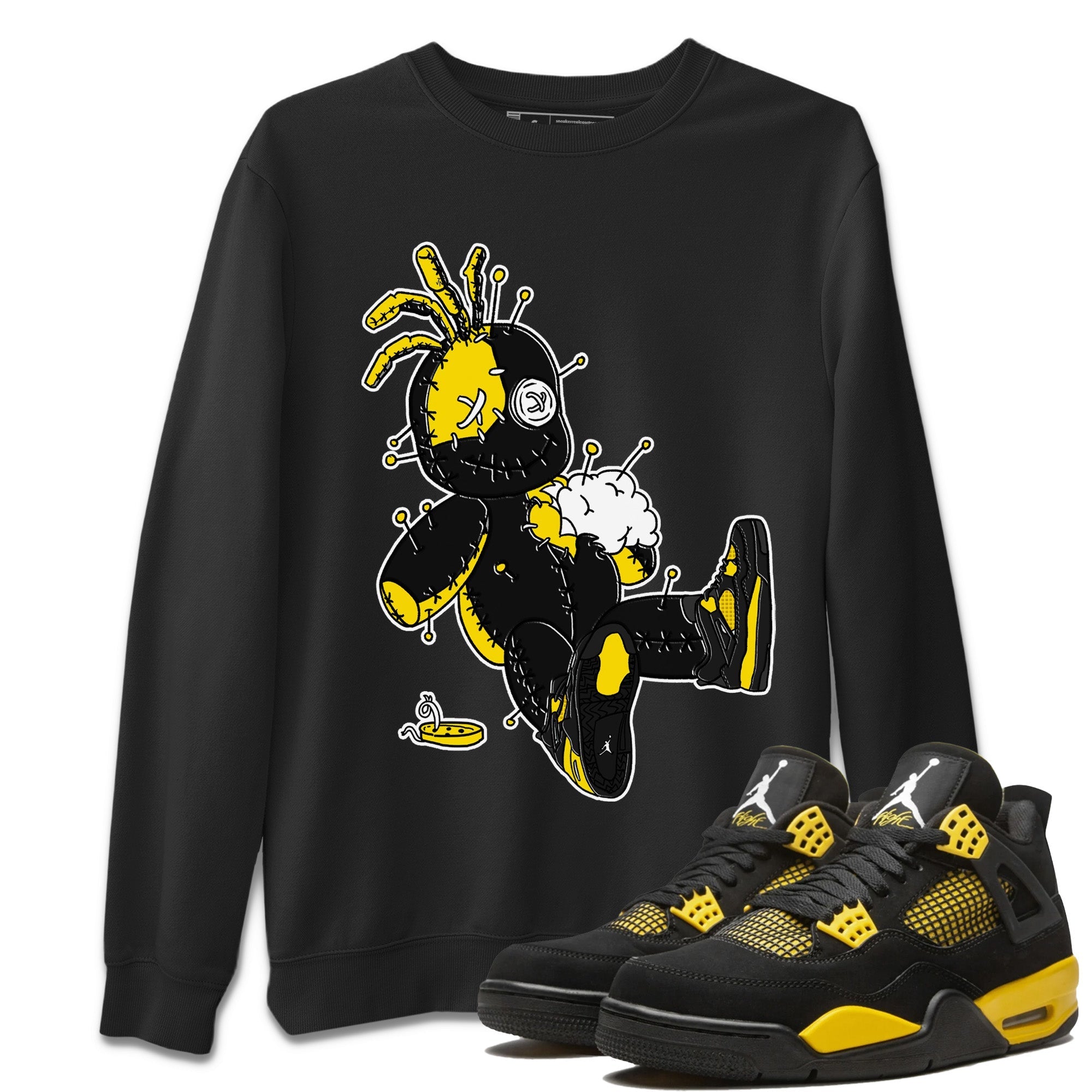 Air Jordan 4 Thunder Voodoo Doll Crew Neck Streetwear Sneaker Shirt Air Jordan 4 Retro Thunder Sneaker T-Shirts Washing and Care Tip