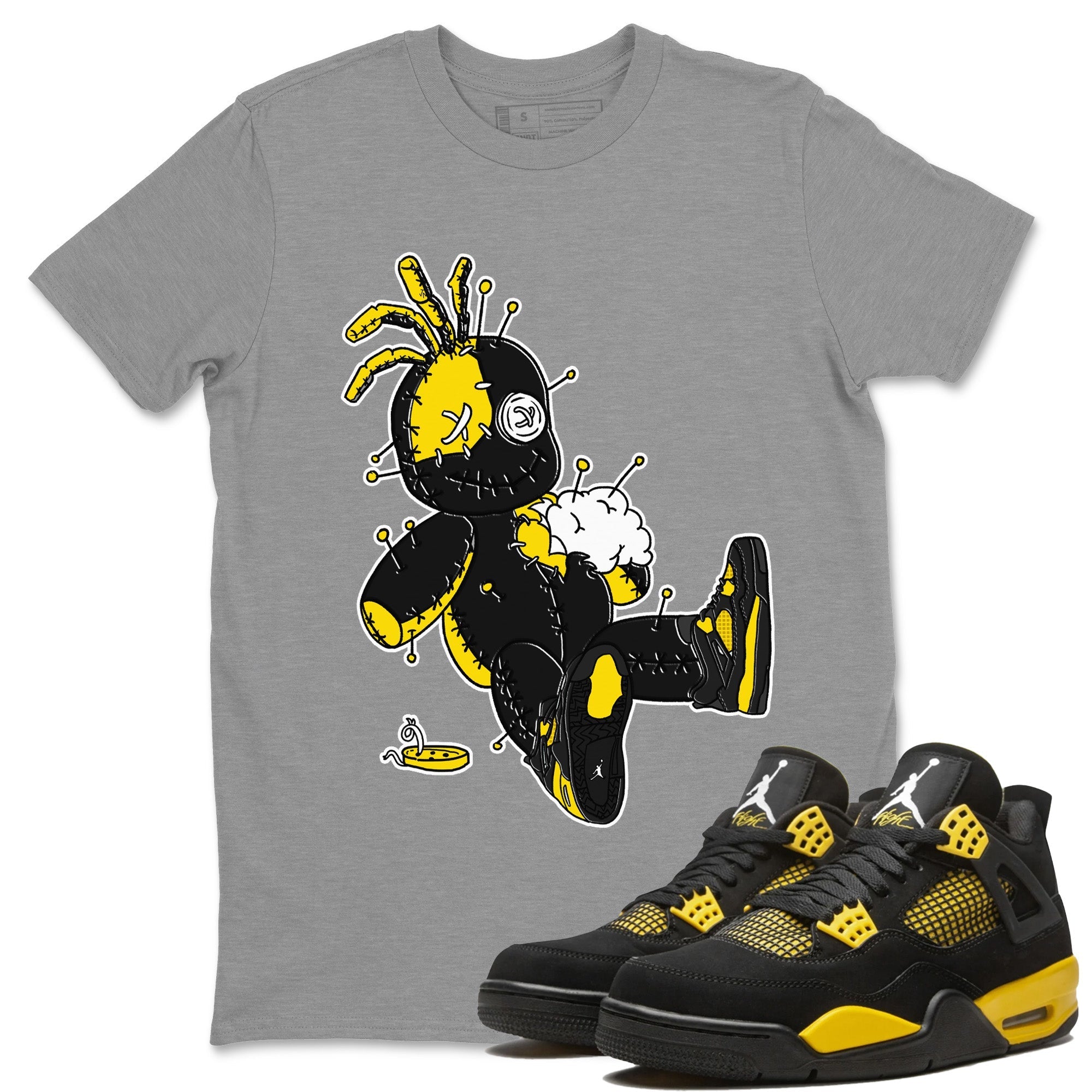 Air Jordan 4 Thunder Voodoo Doll Crew Neck Streetwear Sneaker Shirt Air Jordan 4 Retro Thunder Sneaker T-Shirts Size Chart