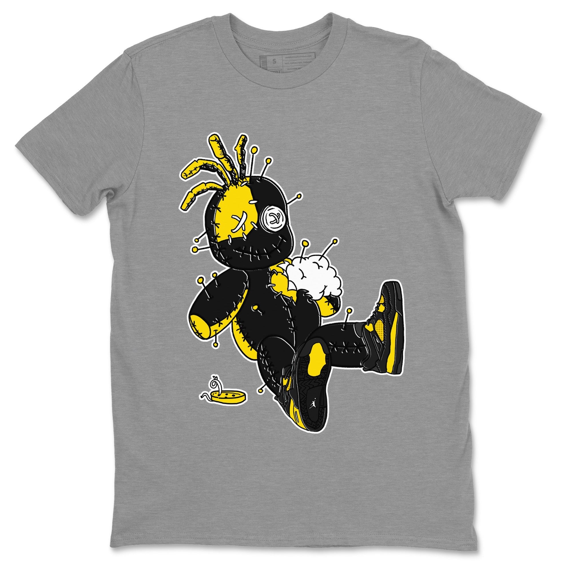 Air Jordan 4 Thunder Sneaker Match Tees Voodoo Doll Streetwear Sneaker Shirt Air Jordan 4 Retro Thunder Sneaker Release Tees Unisex Shirts Heather Grey 2