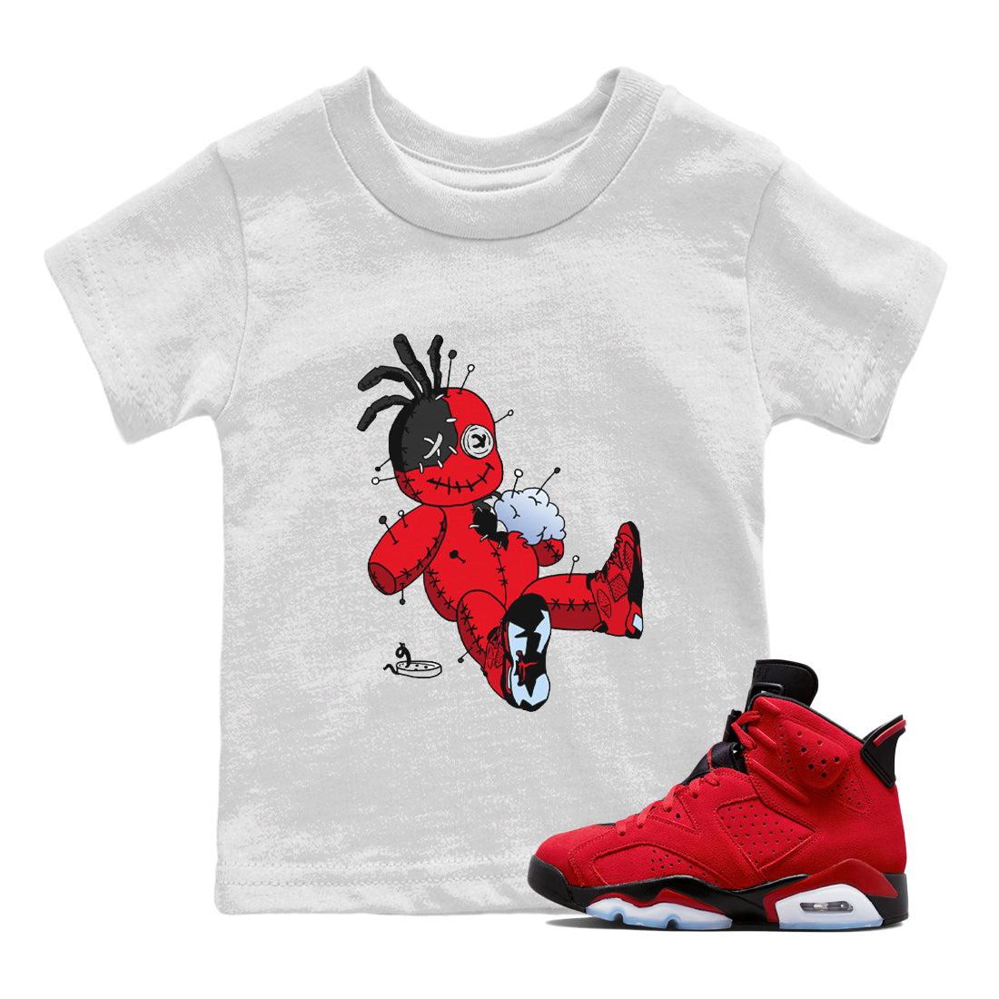 Air Jordan 6 Toro Bravo Sneaker Match Tees Voodoo Doll Streetwear Sneaker Shirt Air Jordan 6 Toro Tees Kids Shirts White 1