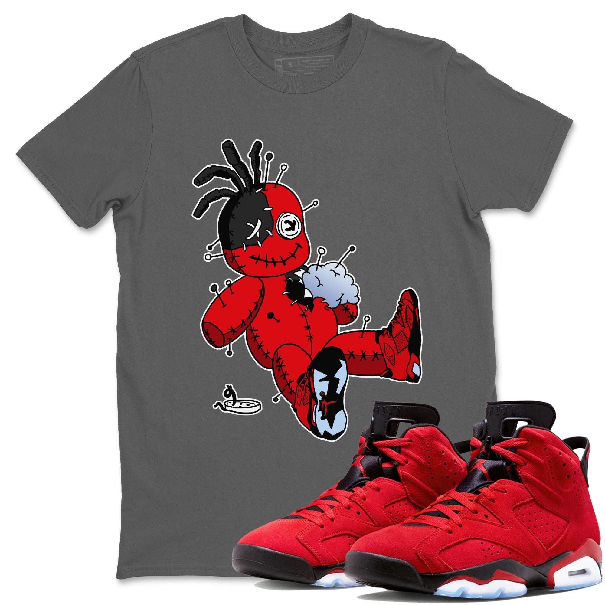 Air Jordan 6 Toro Bravo Voodoo Doll Crew Neck Streetwear Sneaker Shirt Air Jordan 6 Toro Bravo Sneaker T-Shirts Washing and Care Tip