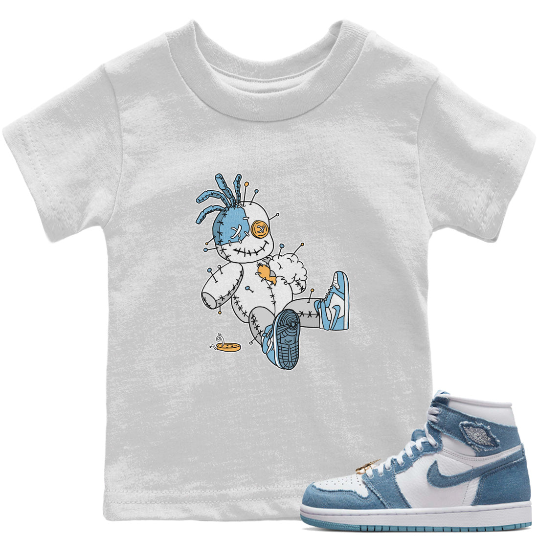 Jordan 1 Denim Sneaker Matching T-Shirt Voodoo Doll Sneaker Tees Jordan 1 Denim Sneaker Release Tees Kids Shirts