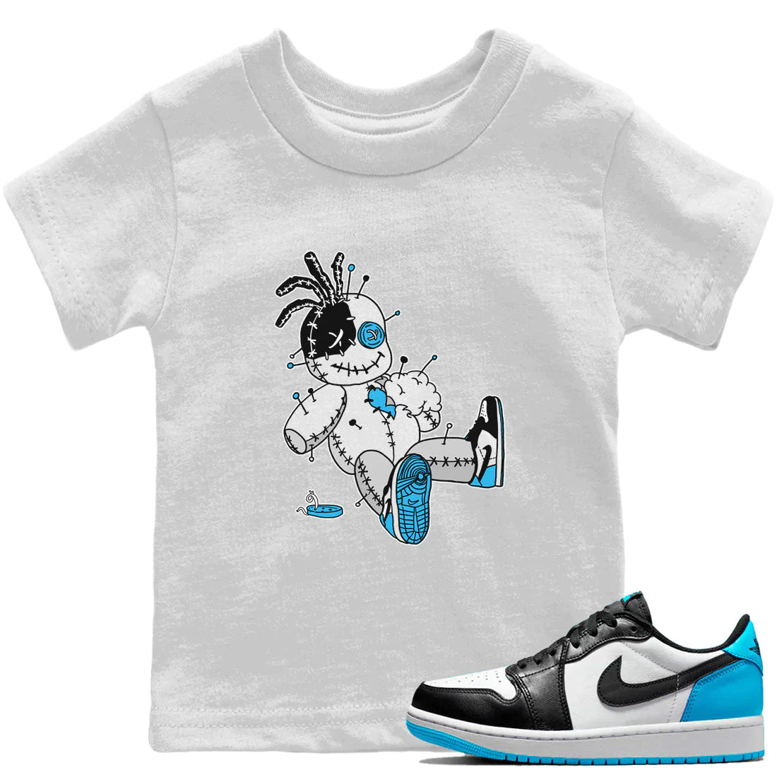 Jordan 1 Powder Blue Sneaker Matching T-Shirt Voodoo Doll Sneaker Tees Jordan 1 Powder Blue Sneaker Release Tees Kids Shirts